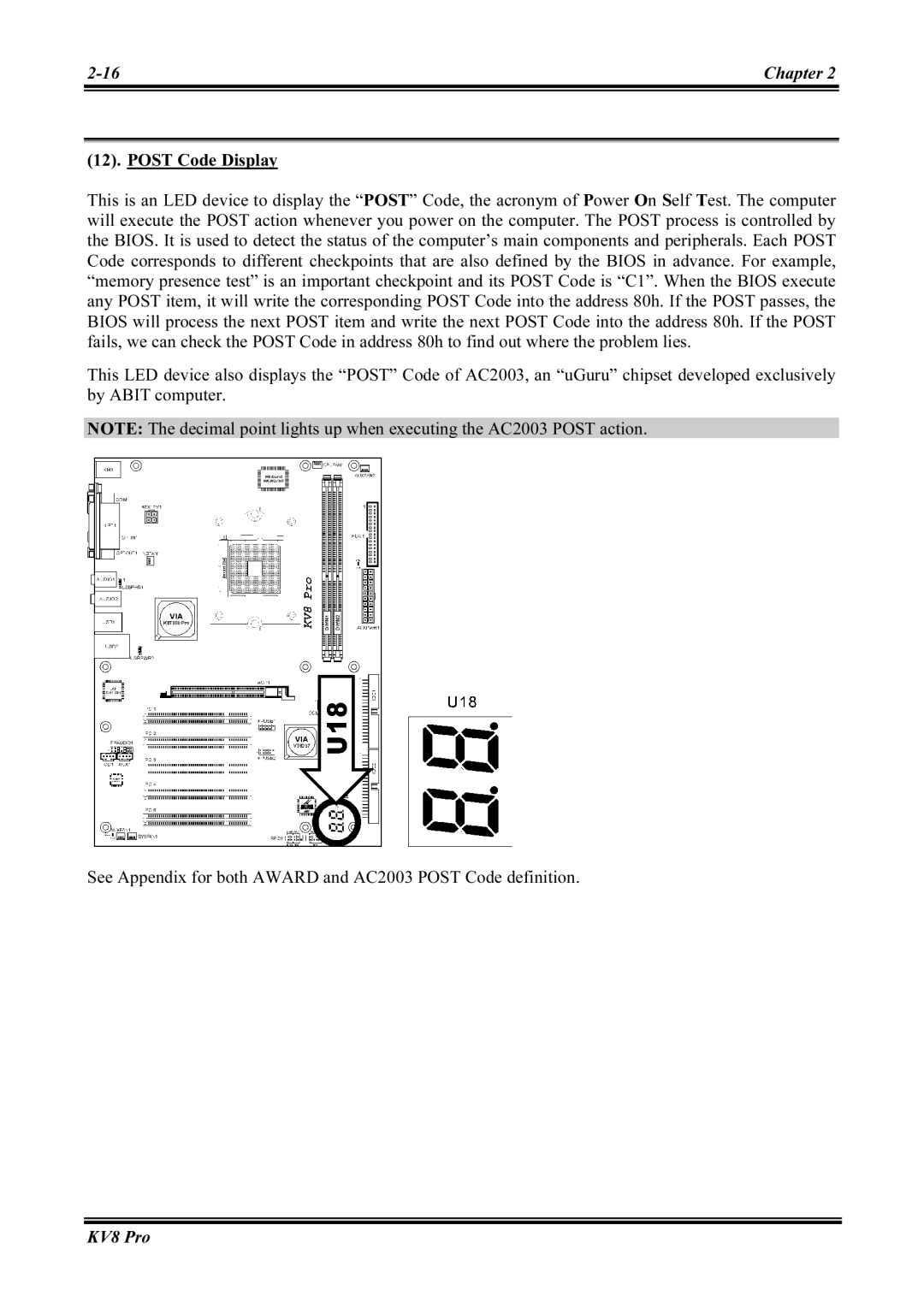 Abit KV8 PRO user manual Post Code Display 