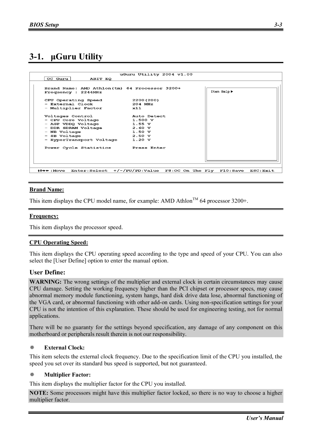 Abit KV8 PRO user manual ΜGuru Utility, User Define 