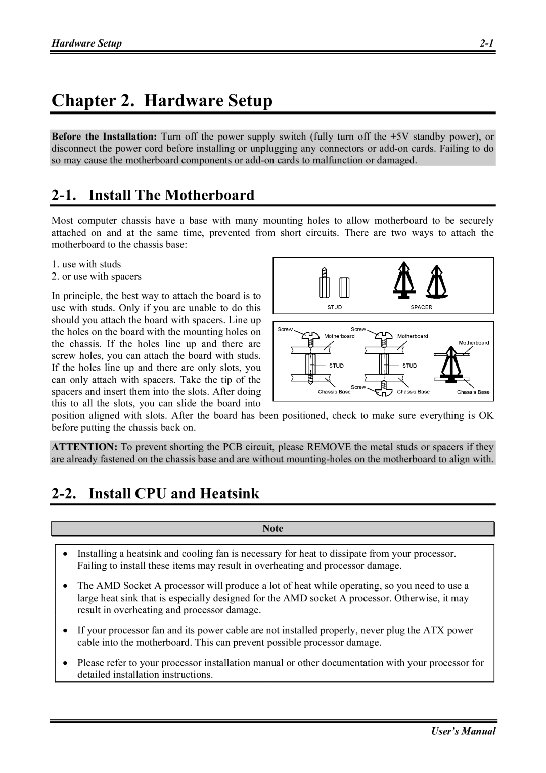 Abit NF7-M, NF7-S2G user manual Hardware Setup, Install The Motherboard, Install CPU and Heatsink 