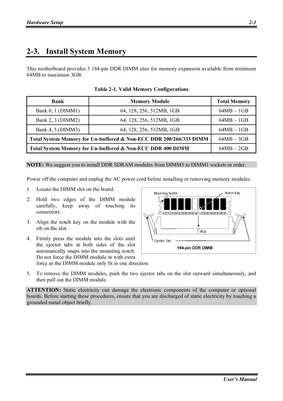 Abit NF7-S2G, NF7-M user manual Install System Memory, Valid Memory Configurations Bank Memory Module Total Memory 