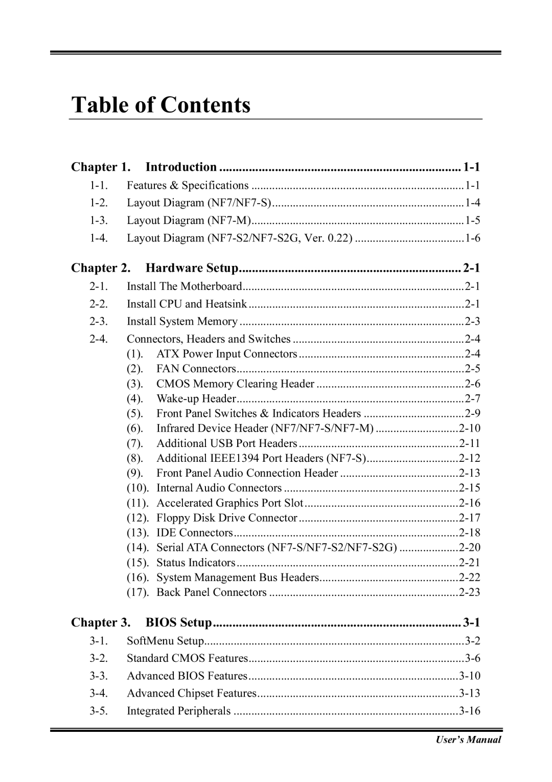 Abit NF7-S2G, NF7-M user manual Table of Contents 