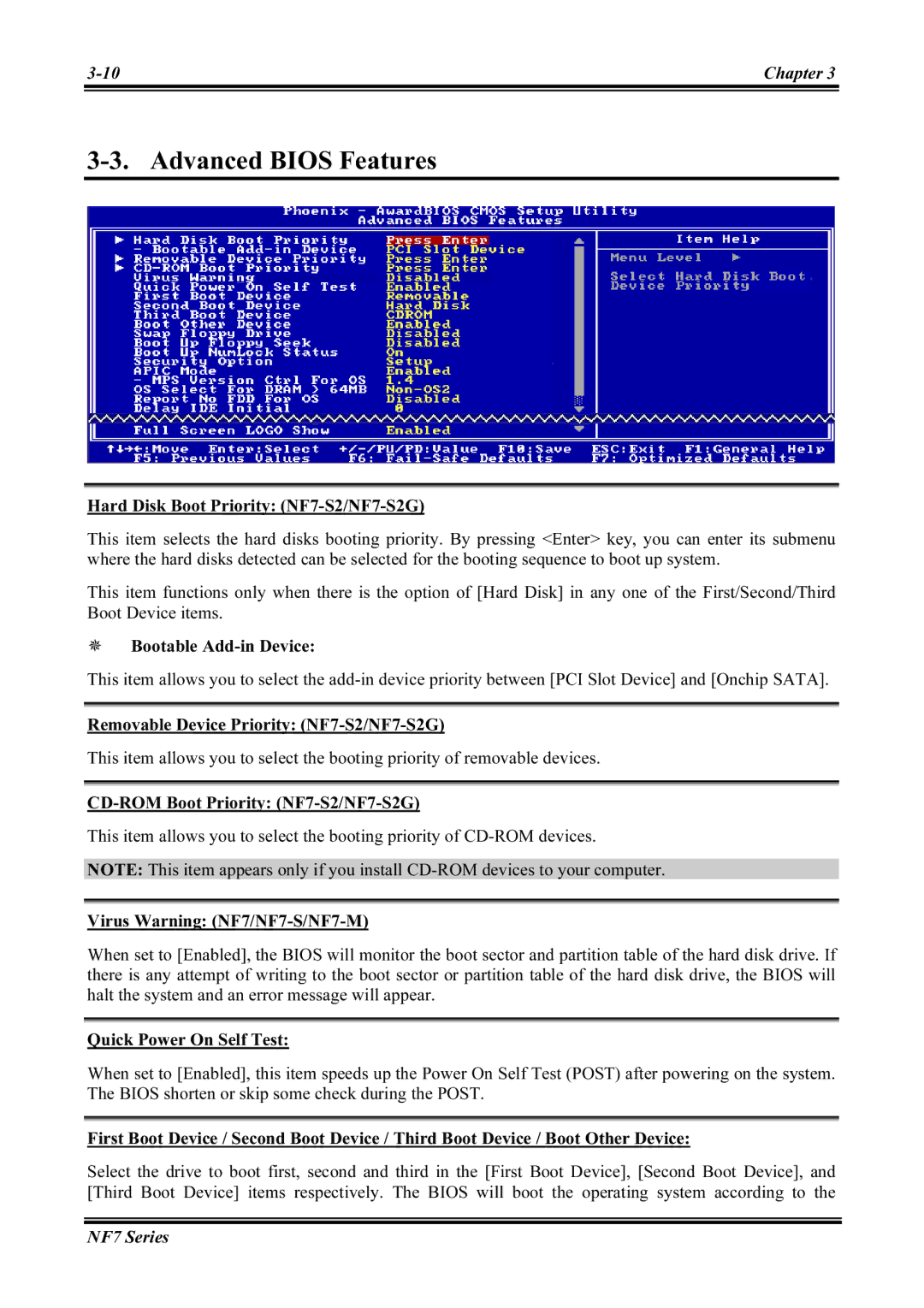 Abit NF7-M, NF7-S2G user manual Advanced Bios Features 