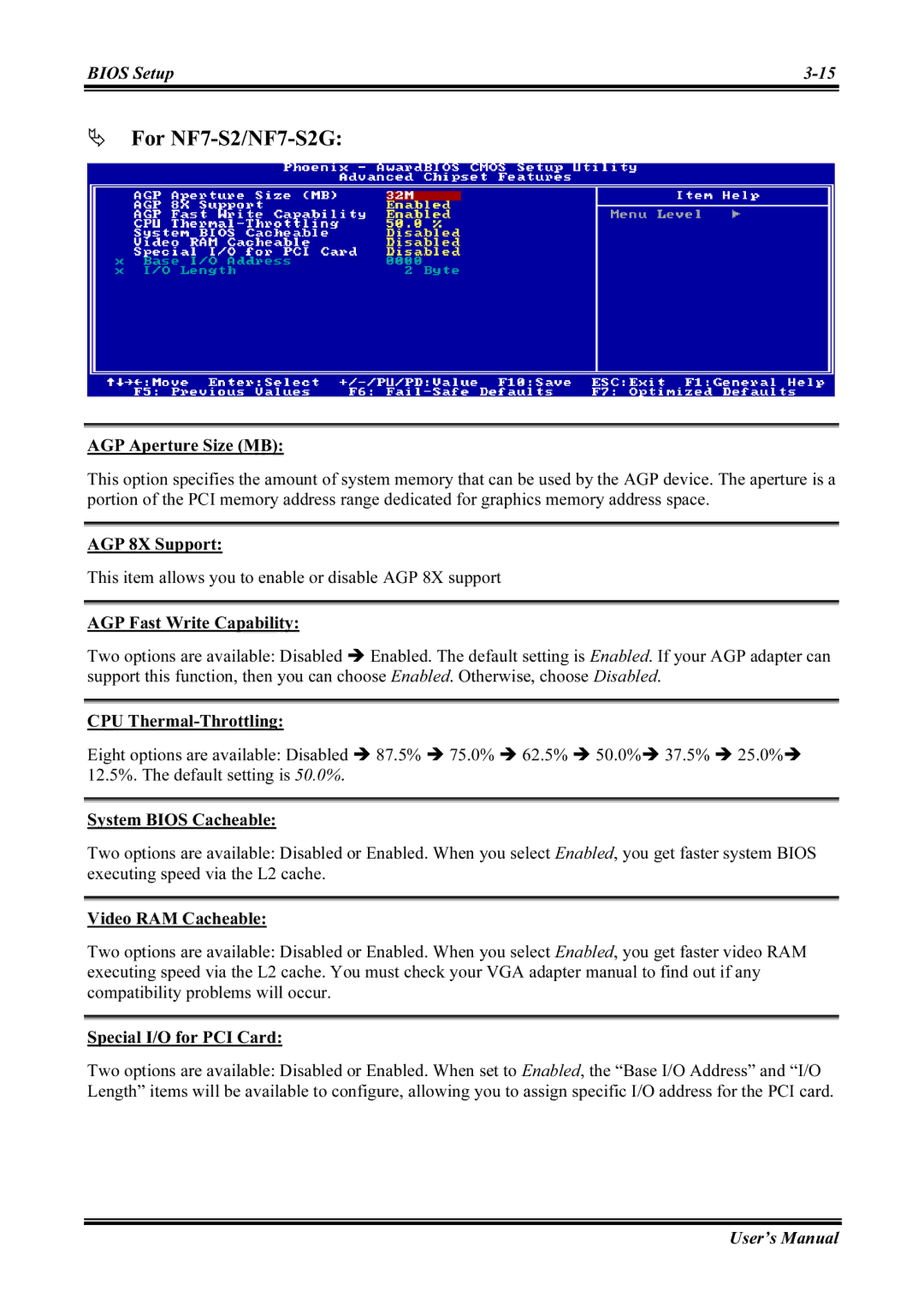 Abit NF7-M, NF7-S2G user manual AGP Aperture Size MB, AGP 8X Support, Special I/O for PCI Card 