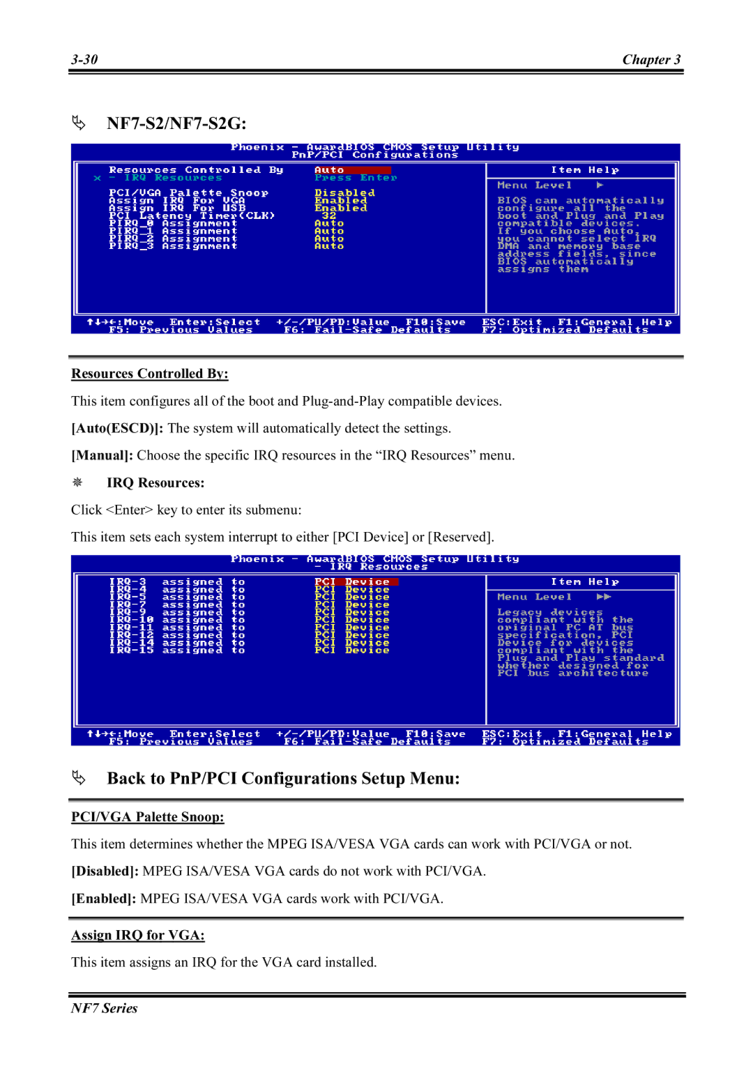 Abit NF7-M user manual NF7-S2/NF7-S2G, Assign IRQ for VGA 