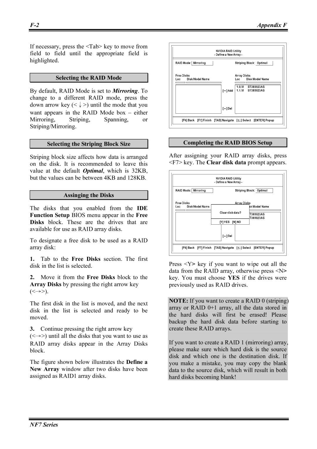 Abit NF7-M, NF7-S2G user manual Selecting the RAID Mode, Assinging the Disks 