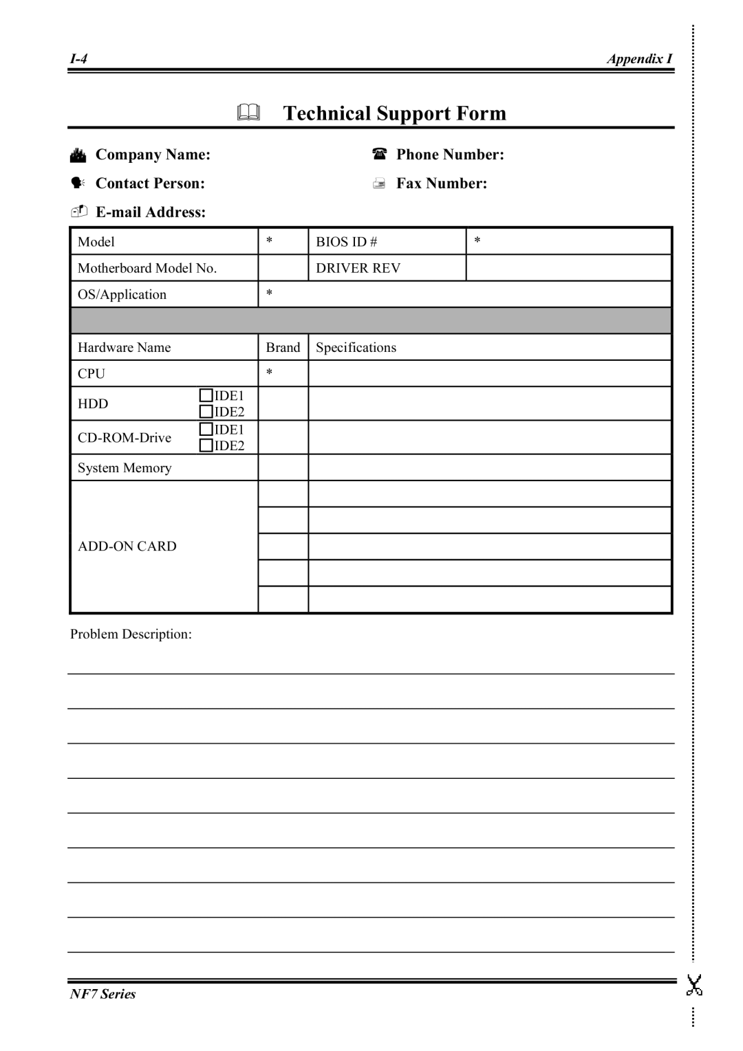 Abit NF7-M, NF7-S2G user manual Technical Support Form 