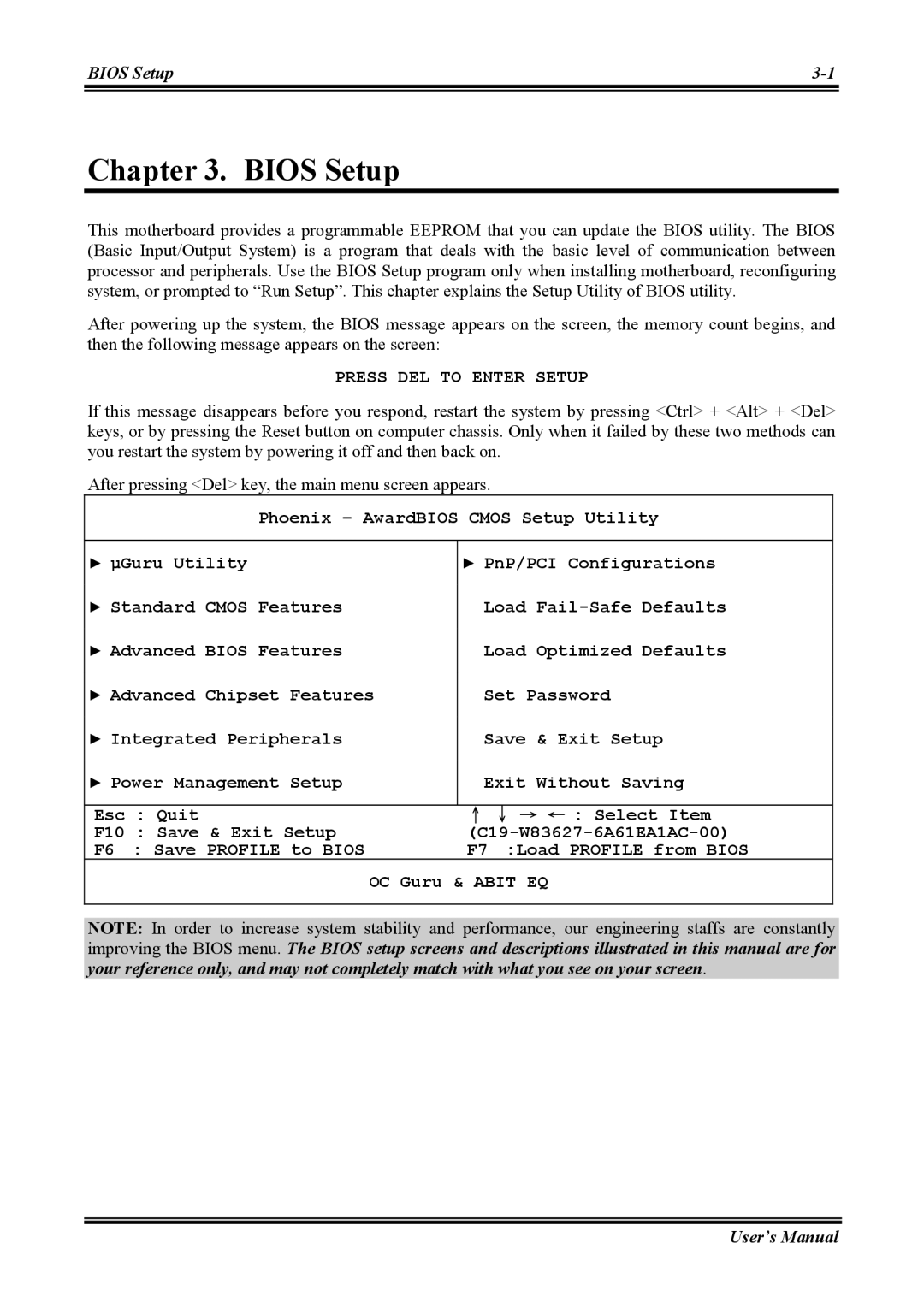 Abit NI8 SLI user manual Bios Setup, Press DEL to Enter Setup 