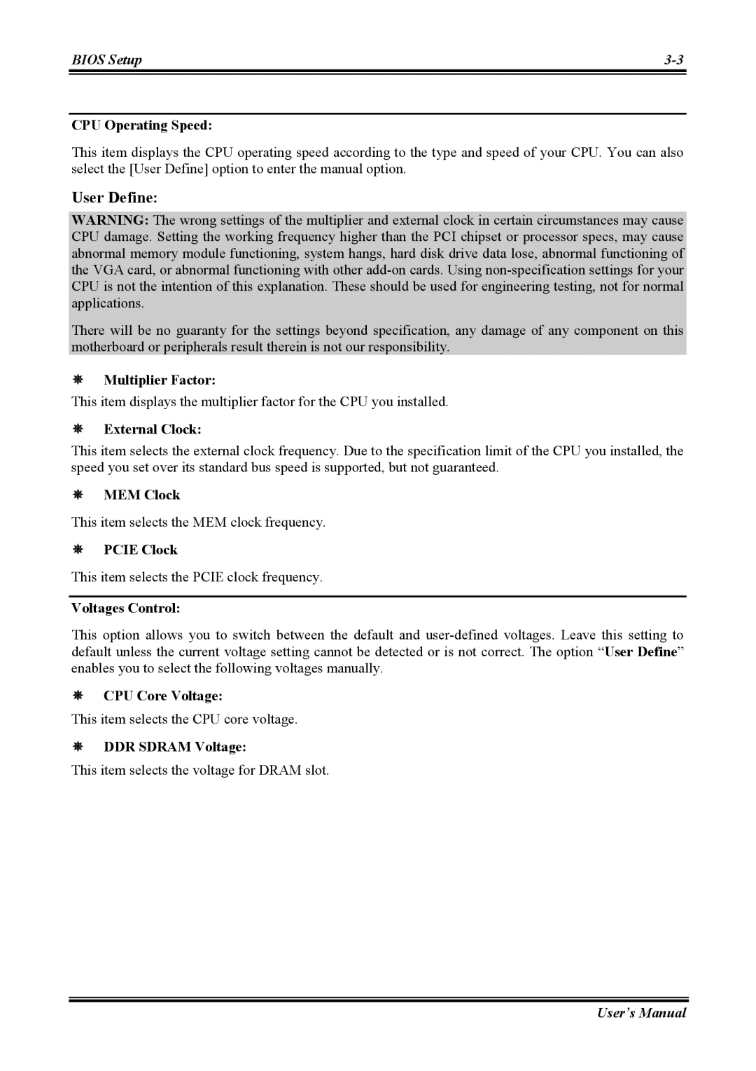 Abit NI8 SLI user manual CPU Operating Speed, Multiplier Factor, External Clock, MEM Clock, Pcie Clock, Voltages Control 