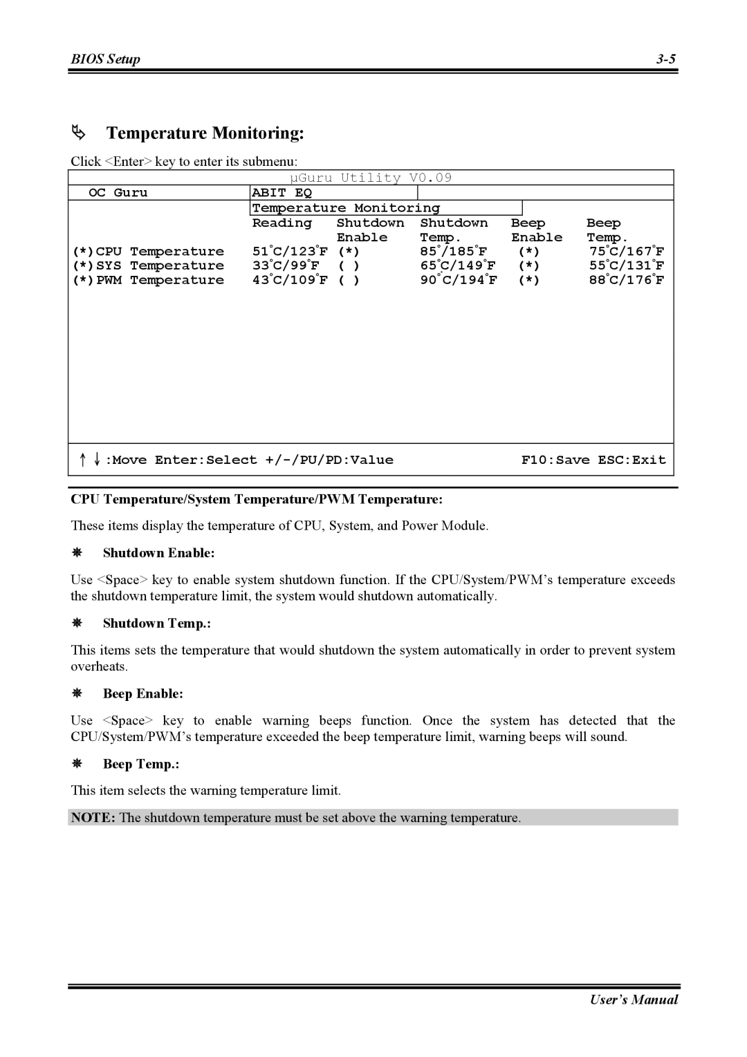 Abit NI8 SLI user manual # Temperature Monitoring 