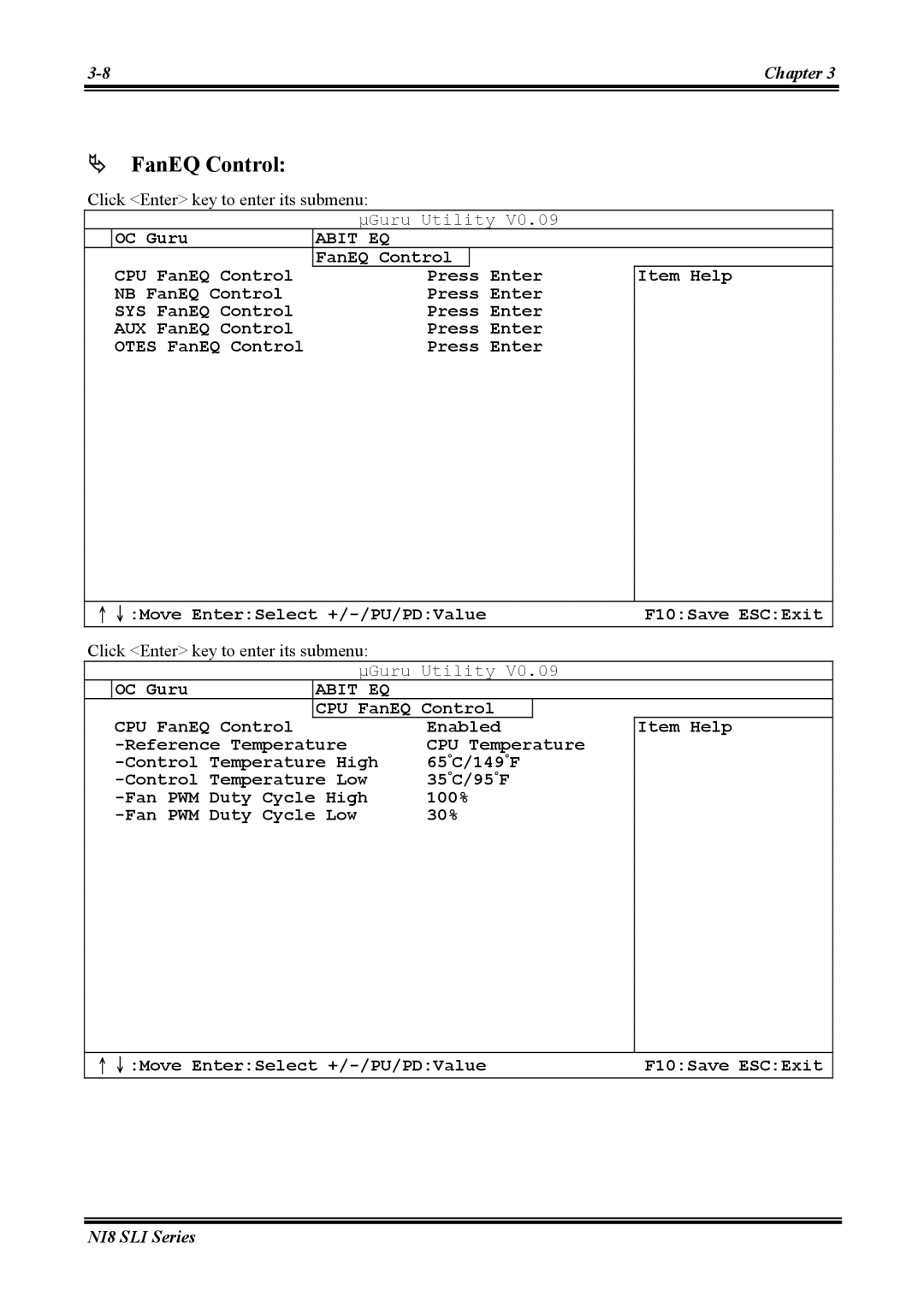 Abit NI8 SLI user manual # FanEQ Control, Click Enter key to enter its submenu 