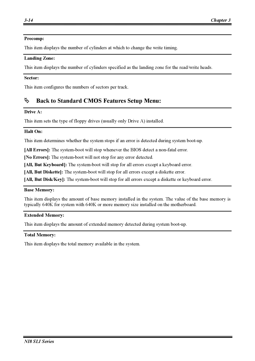 Abit NI8 SLI user manual # Back to Standard Cmos Features Setup Menu 