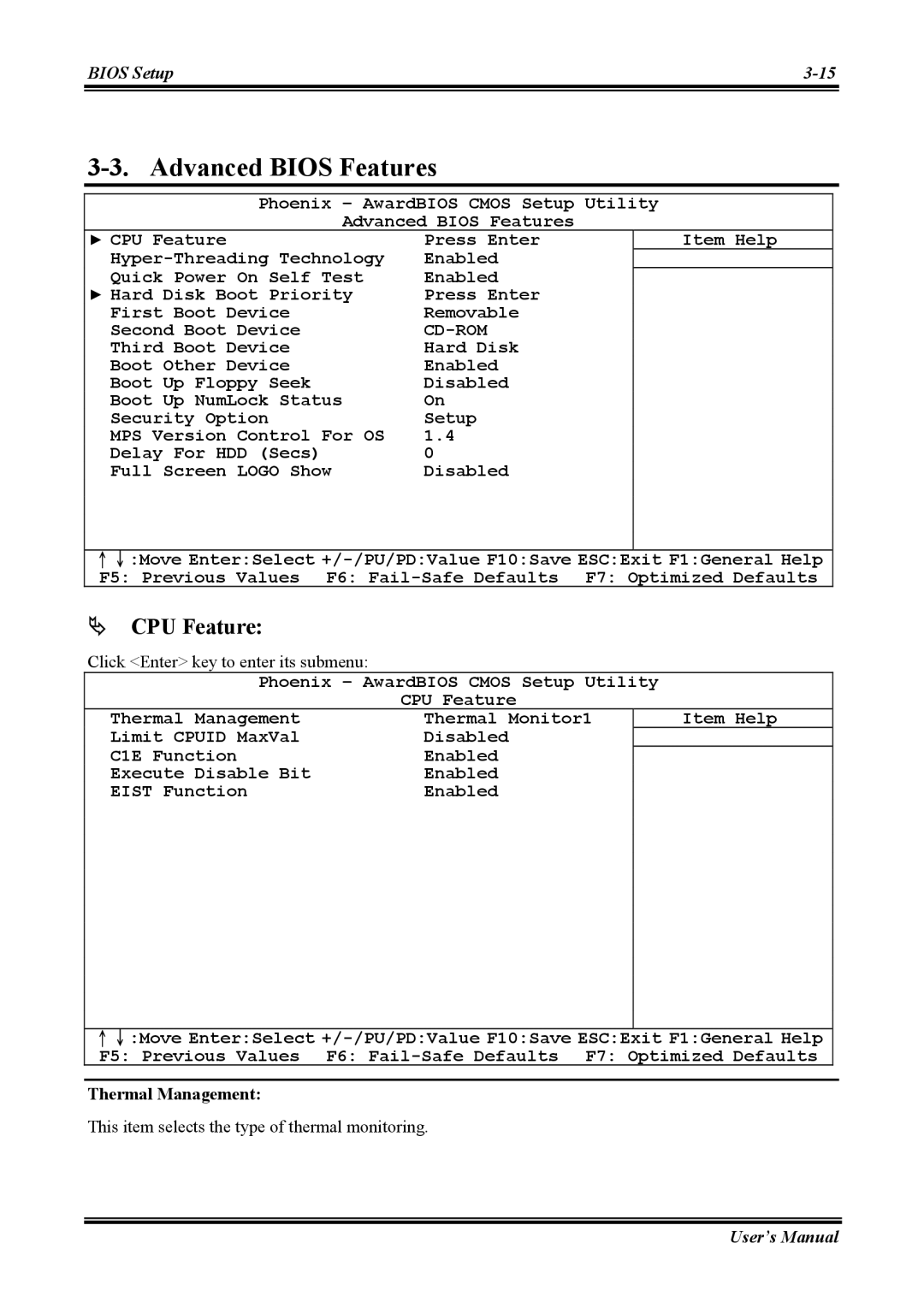 Abit NI8 SLI user manual Advanced Bios Features, # CPU Feature, Thermal Management 