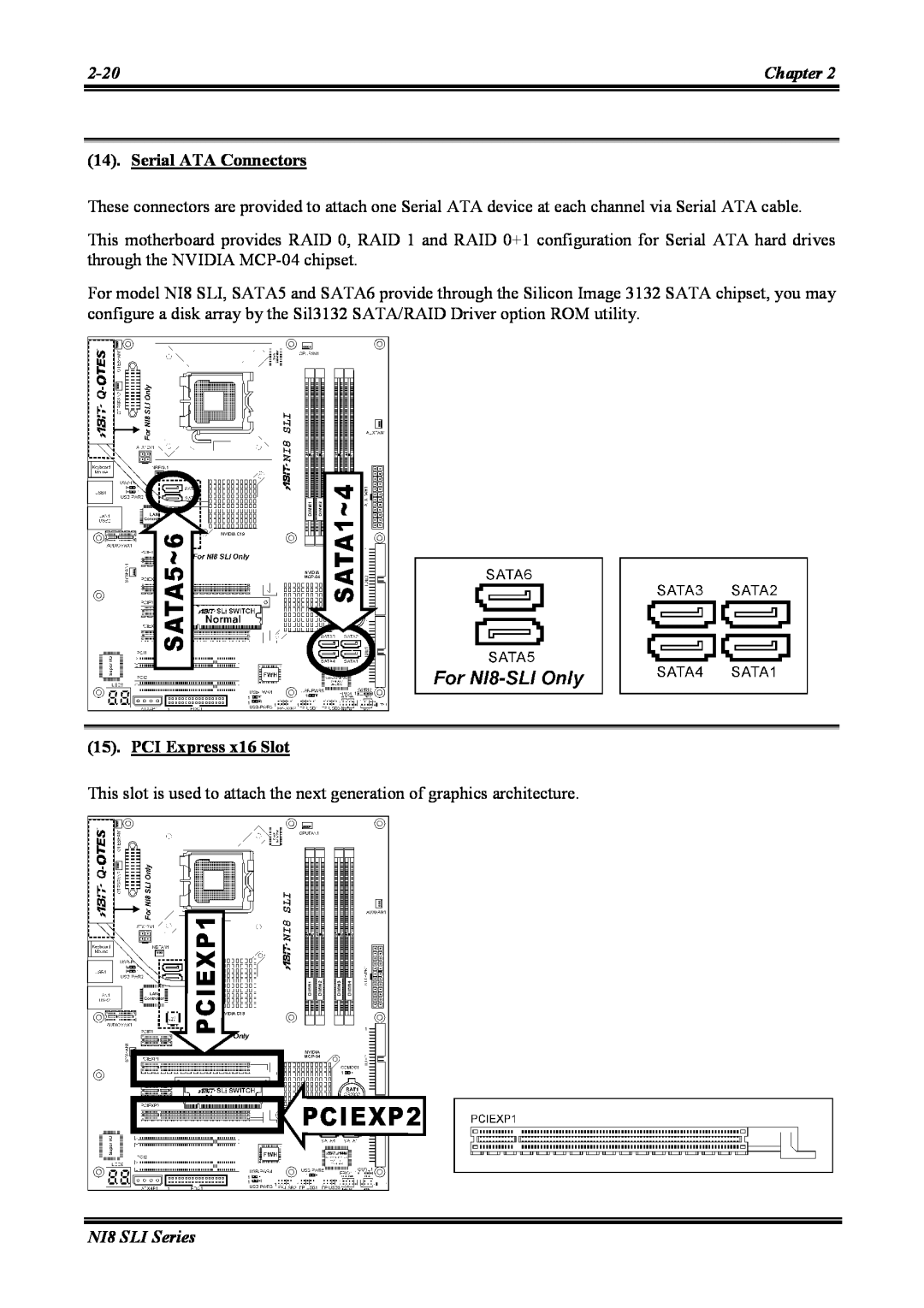 Abit NI8 SLI user manual Serial ATA Connectors, PCI Express x16 Slot 