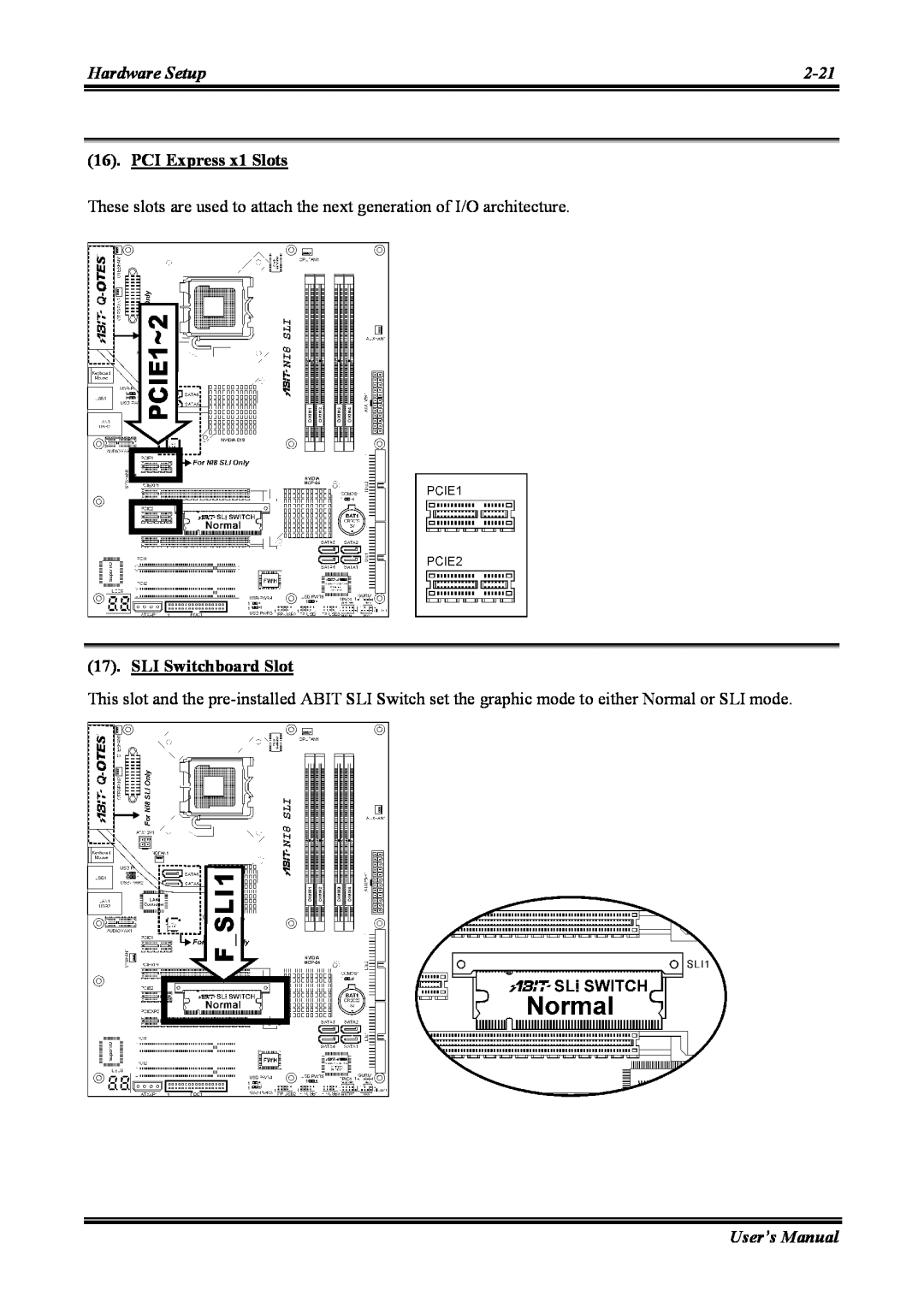 Abit NI8 SLI user manual PCI Express x1 Slots, SLI Switchboard Slot 
