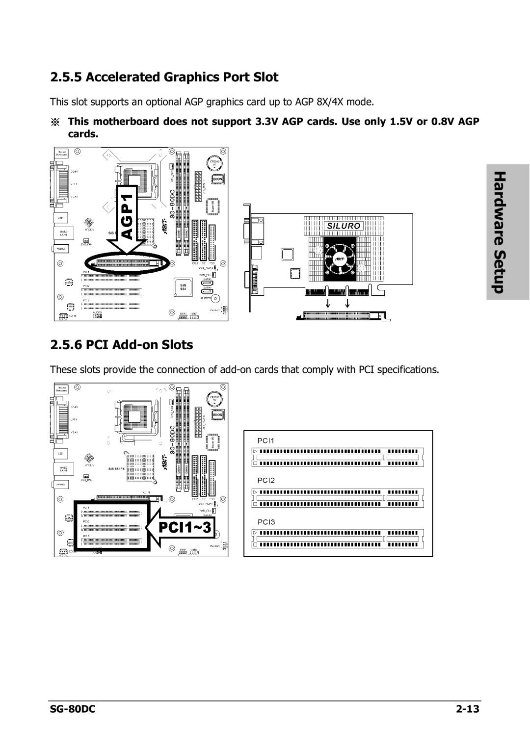 Abit SG-80DC appendix Accelerated Graphics Port Slot, PCI Add-on Slots 