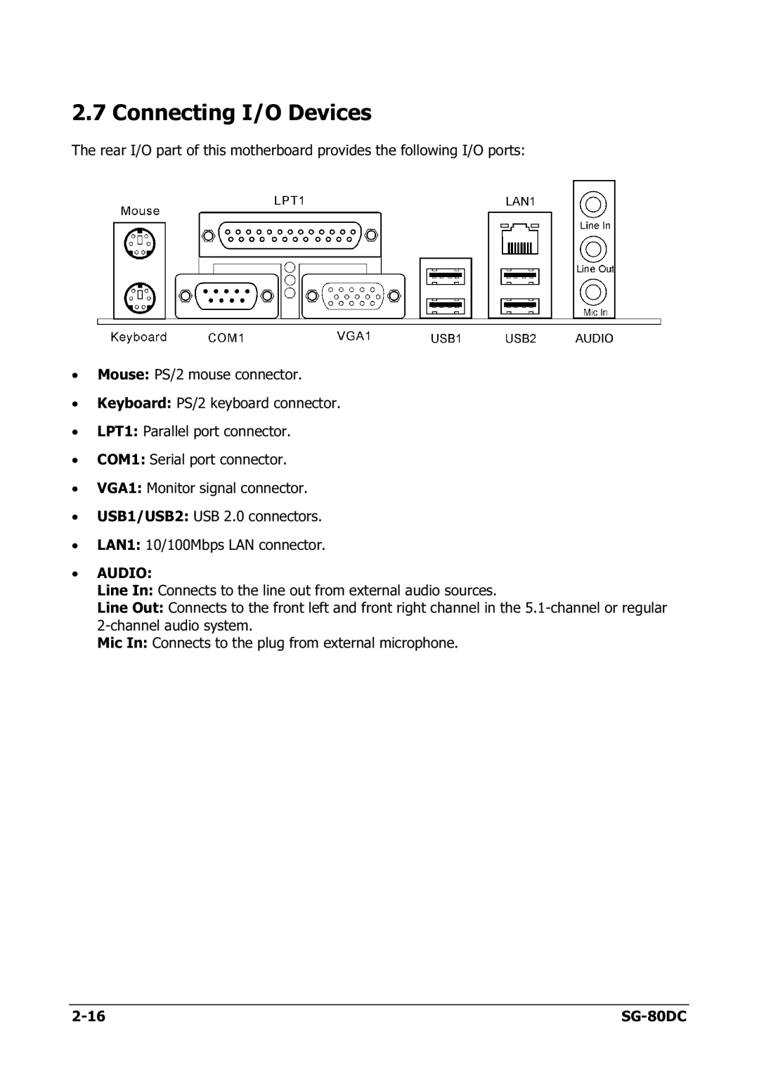 Abit SG-80DC appendix Connecting I/O Devices, Audio 