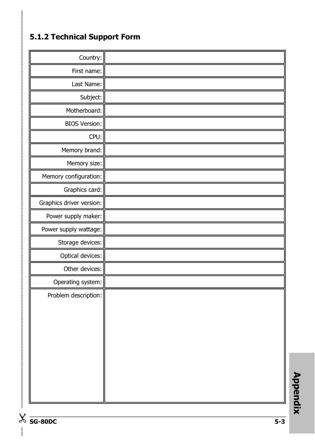 Abit SG-80DC appendix Technical Support Form 