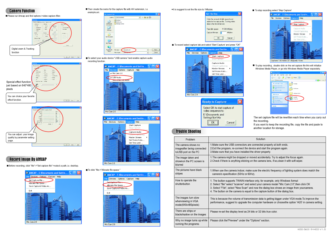 ABL electronic none manual Camera Function, Record Image By Amcap 