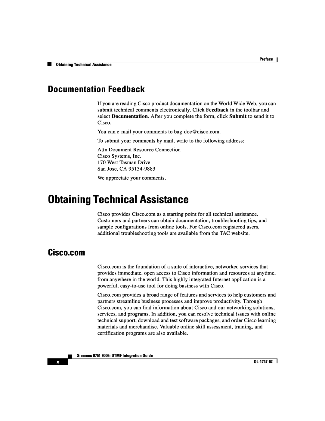 Able Planet OL-1747-02 manual Obtaining Technical Assistance, Documentation Feedback, Cisco.com 