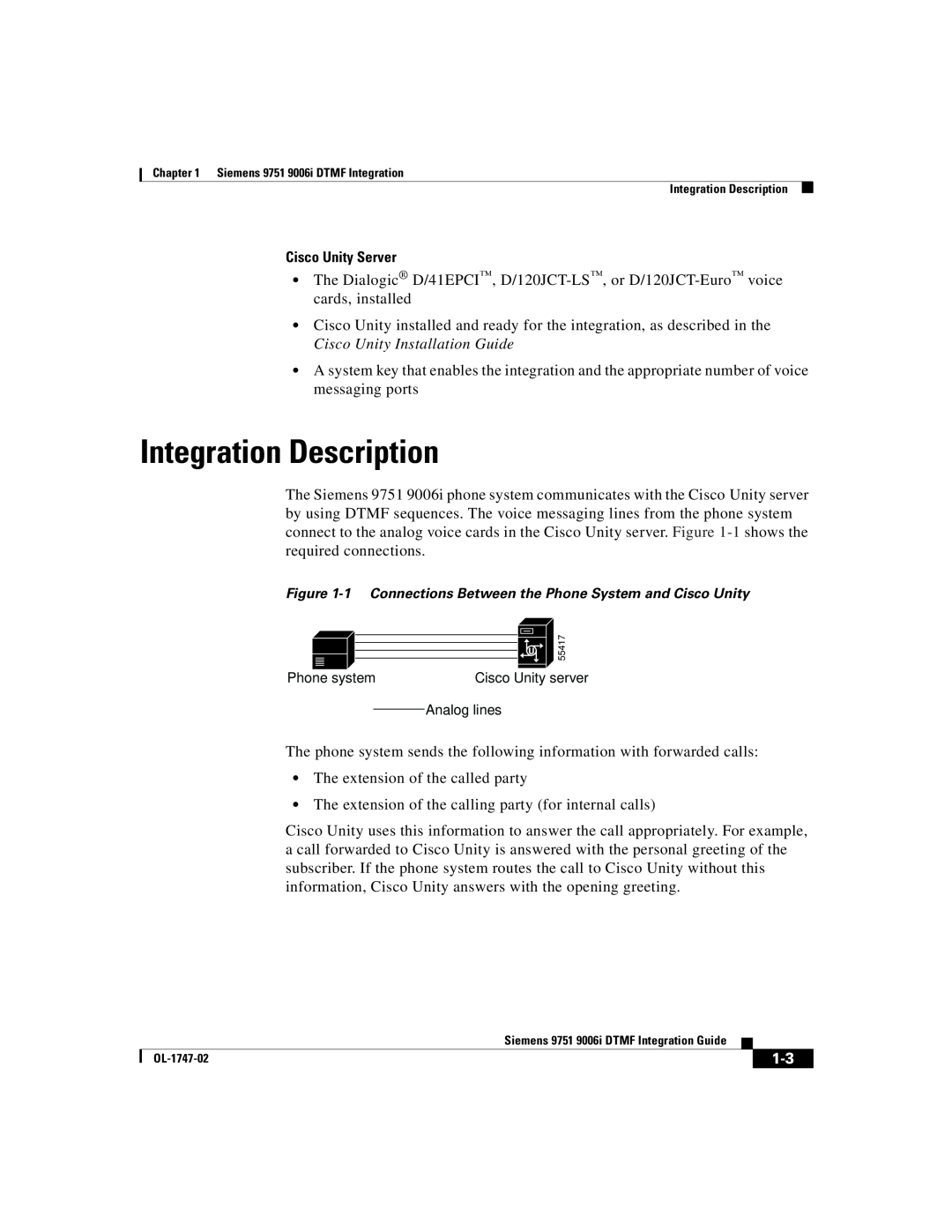 Able Planet OL-1747-02 manual Integration Description, Cisco Unity Server 