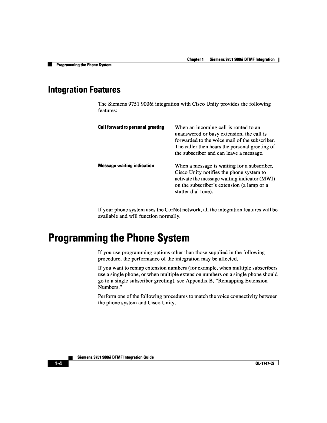 Able Planet OL-1747-02 manual Programming the Phone System, Integration Features 
