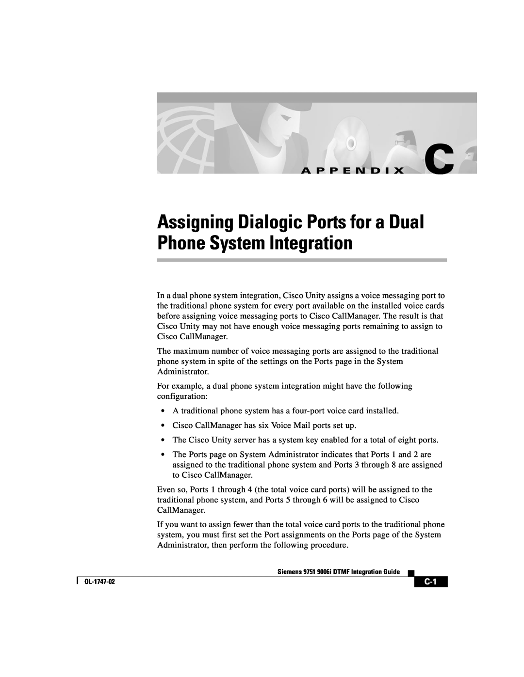 Able Planet OL-1747-02 manual Phone System Integration, Assigning Dialogic Ports for a Dual, A P P E N D I X C 