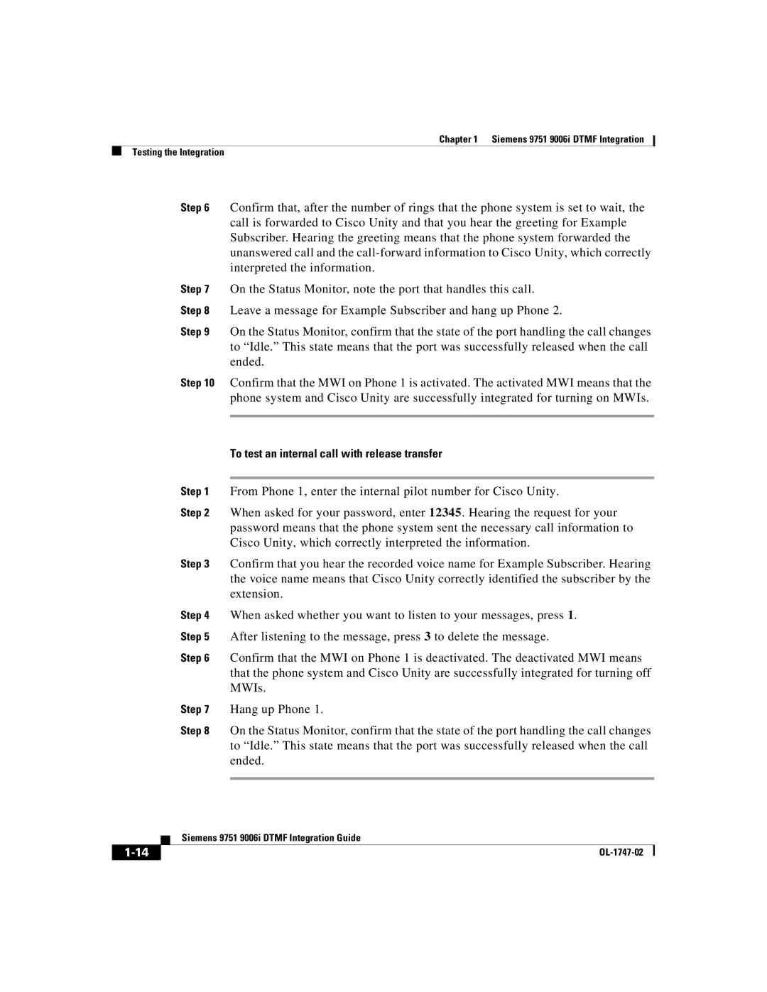 Able Planet OL-1747-02 manual To test an internal call with release transfer 