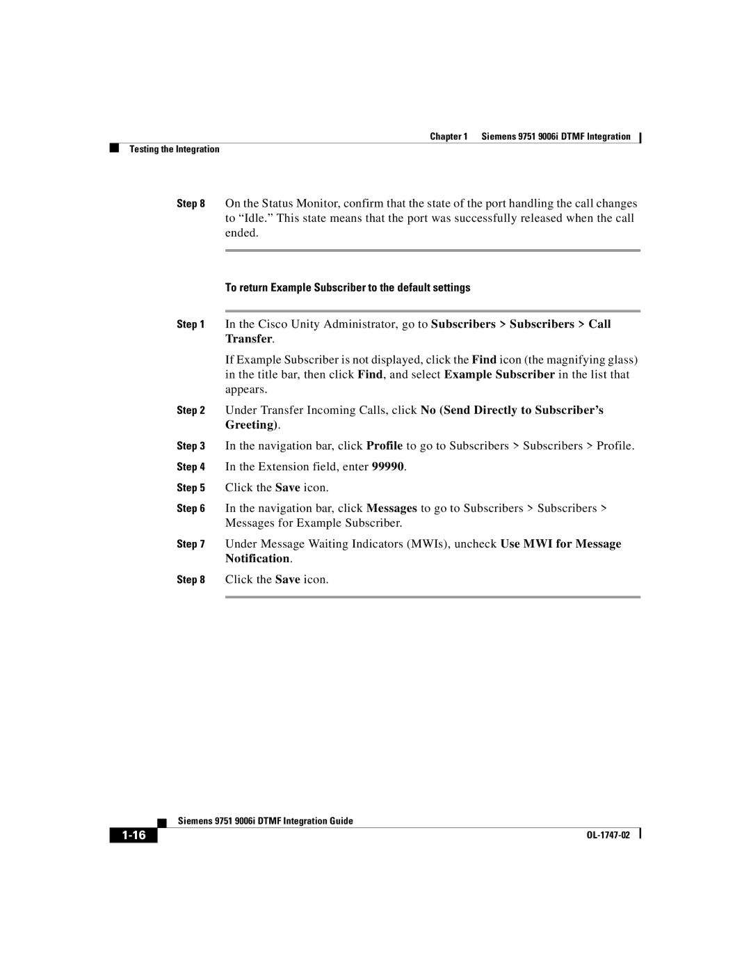 Able Planet OL-1747-02 manual To return Example Subscriber to the default settings 