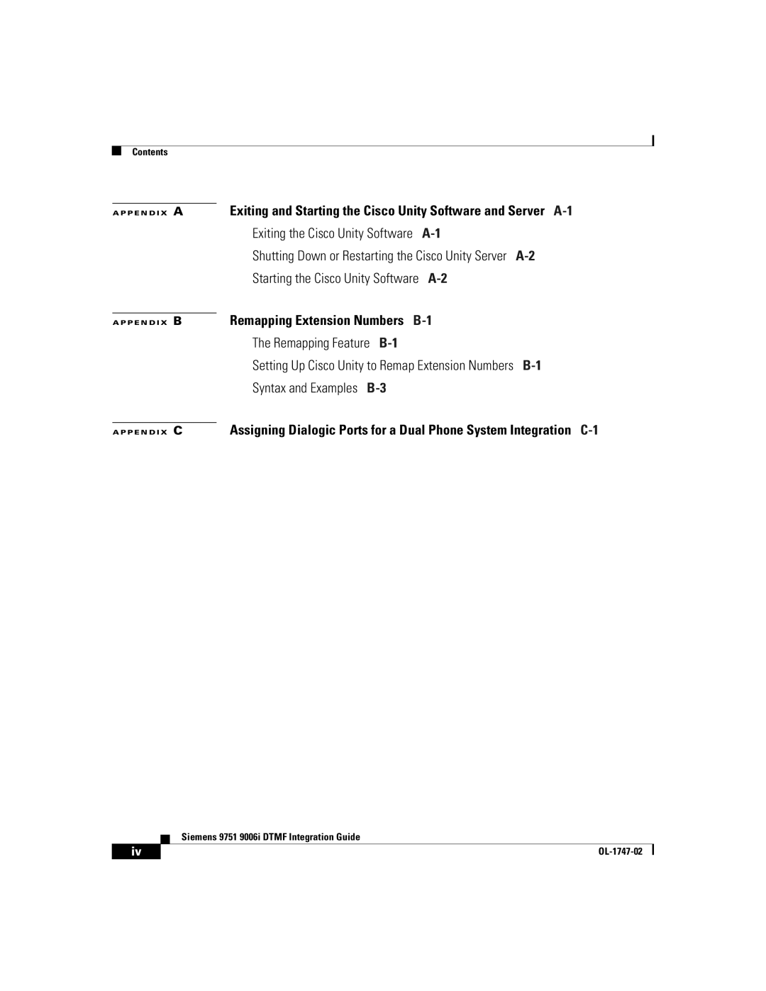 Able Planet OL-1747-02 manual Exiting the Cisco Unity Software A-1 