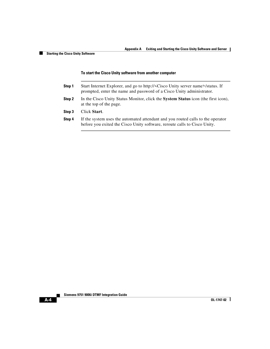 Able Planet OL-1747-02 manual To start the Cisco Unity software from another computer 