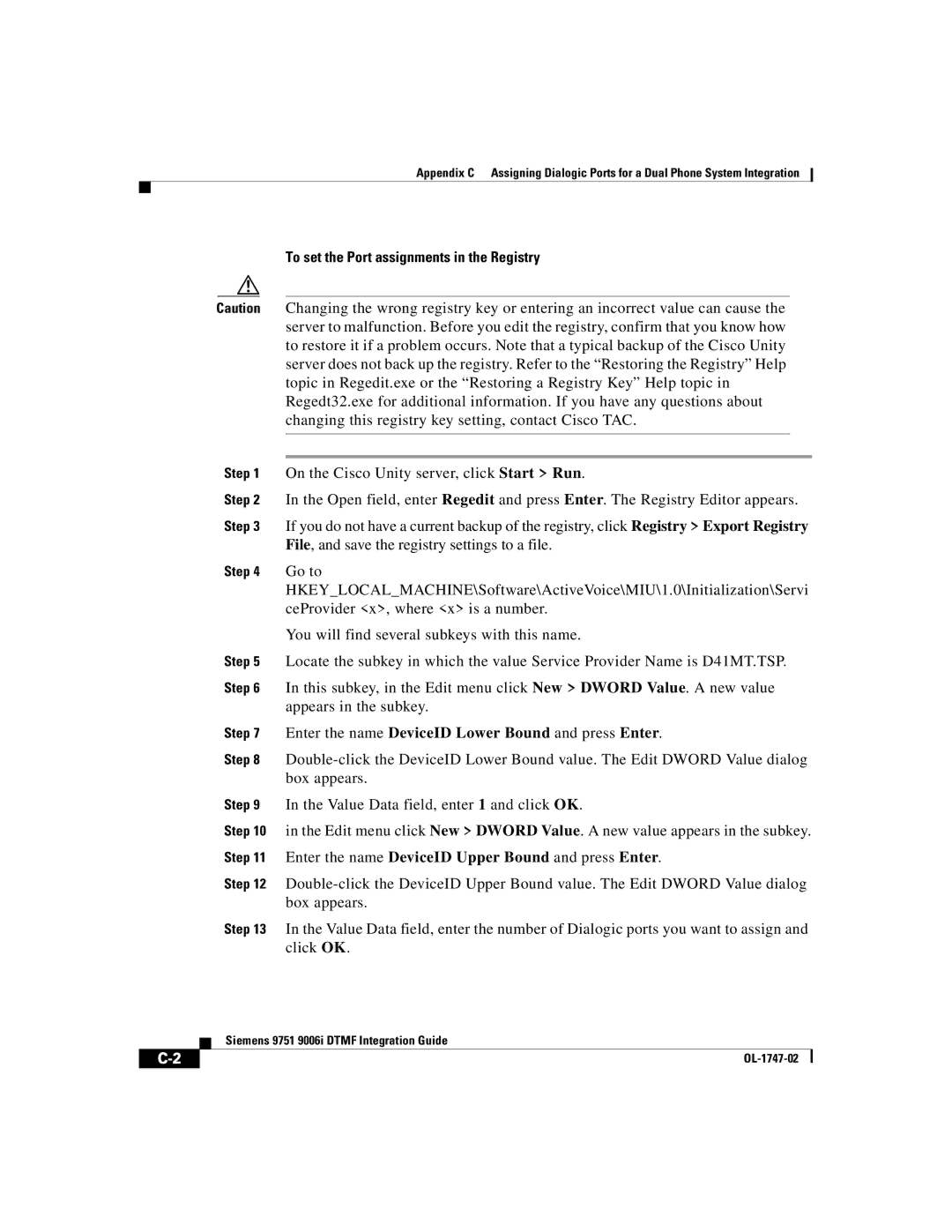 Able Planet OL-1747-02 manual To set the Port assignments in the Registry, Click OK 