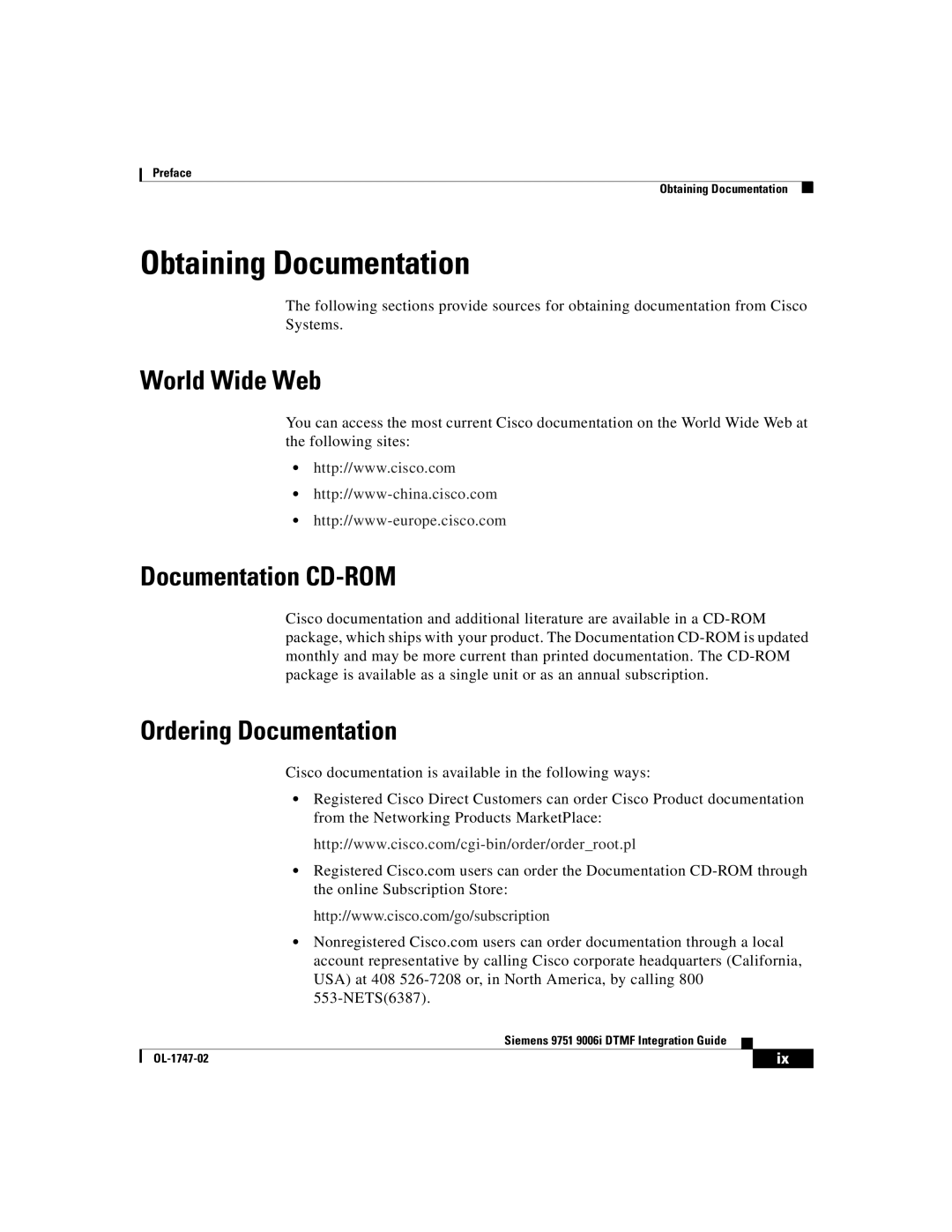 Able Planet OL-1747-02 manual Obtaining Documentation, World Wide Web, Documentation CD-ROM, Ordering Documentation 