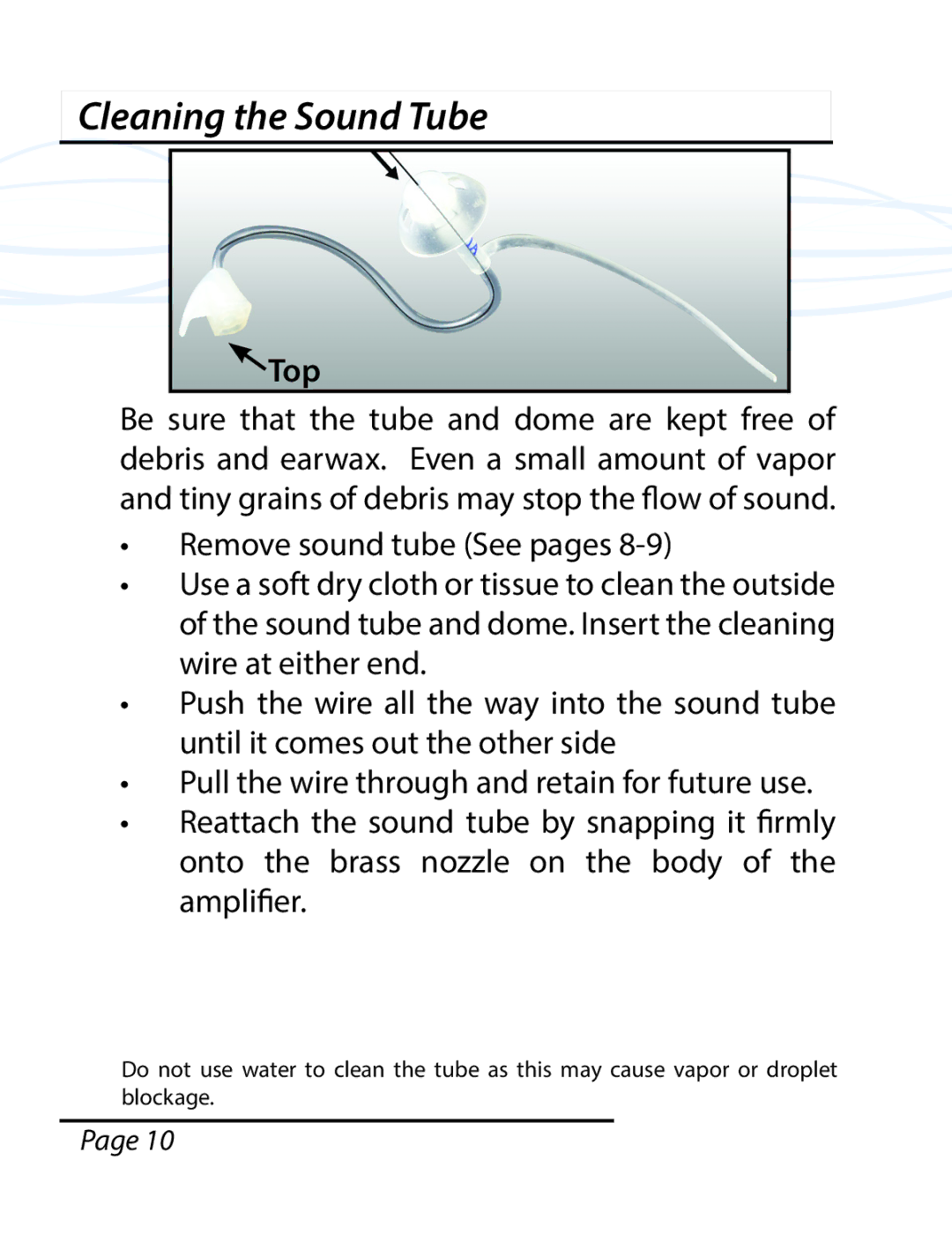 Able Planet PS1600BTE manual Cleaning the Sound Tube, Top 