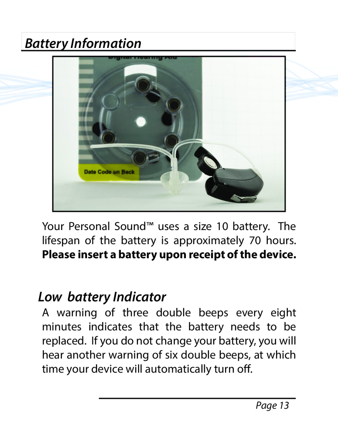 Able Planet PS1600BTE manual Battery Information, Low battery Indicator 