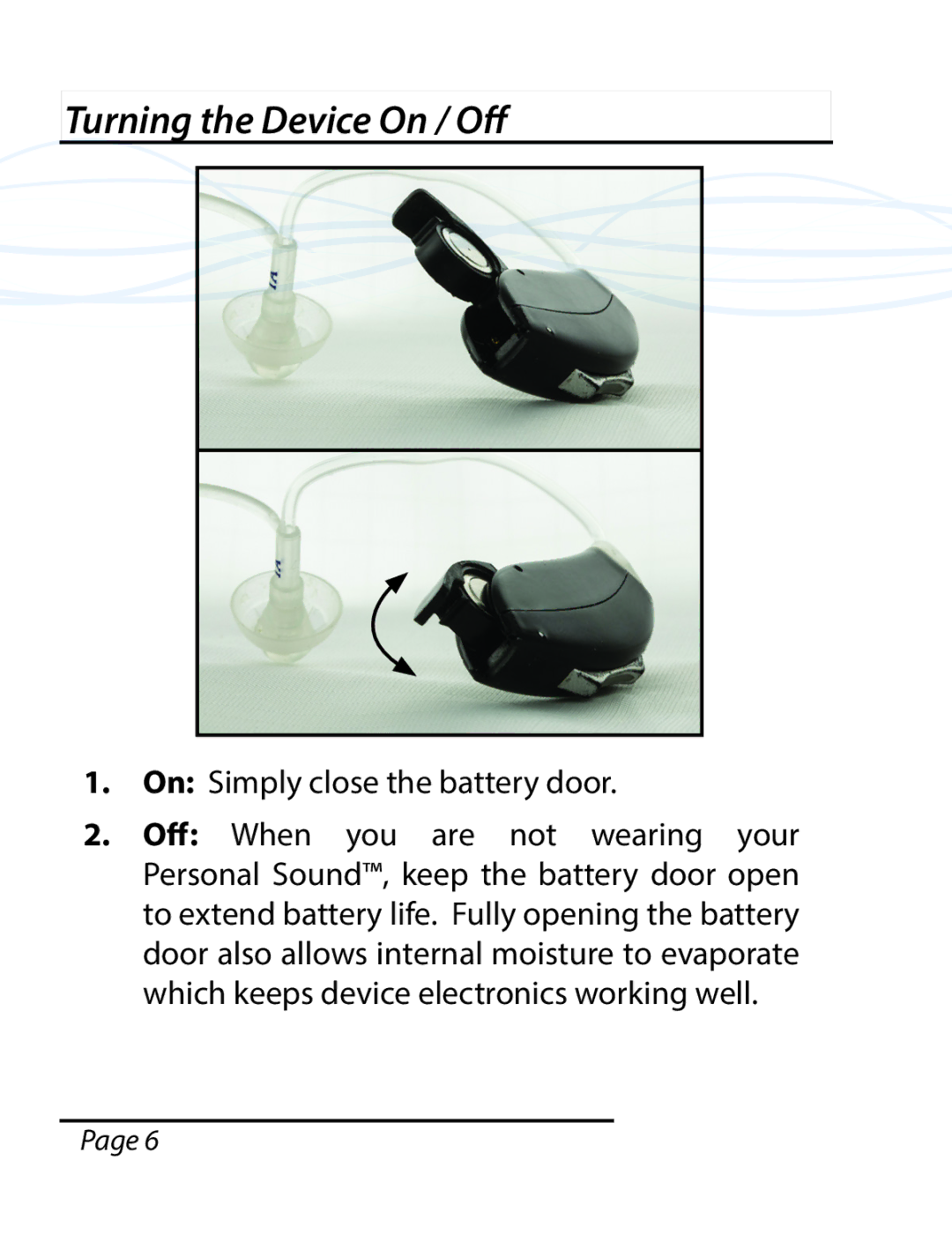 Able Planet PS1600BTE manual Turning the Device On / Off 