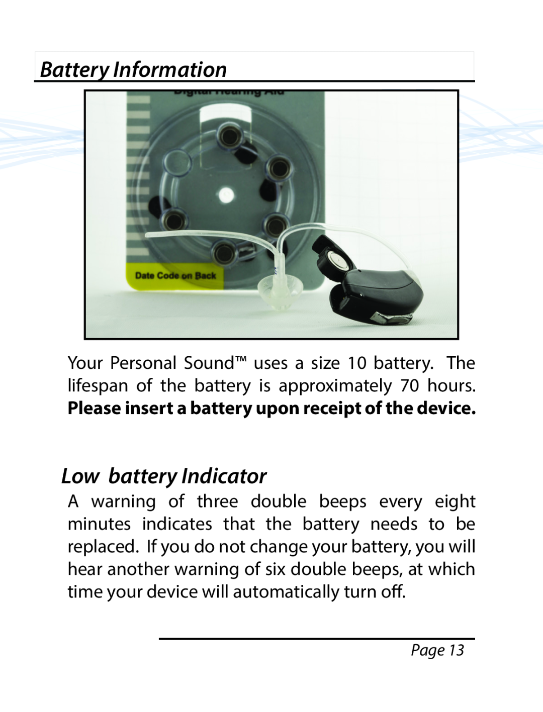 Able Planet PS1600BTE manual Battery Information, Low battery Indicator 