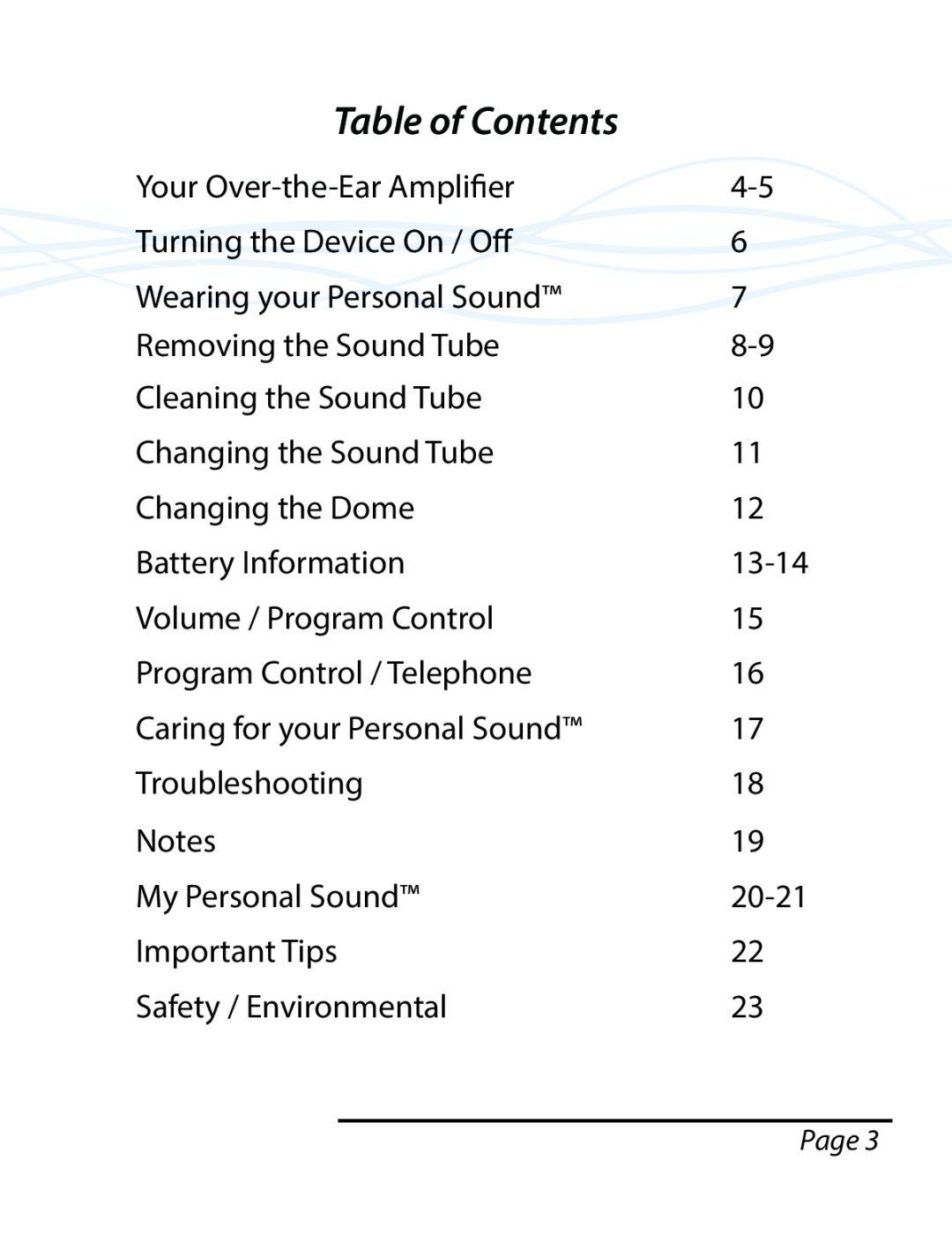 Able Planet PS1600BTE manual Table of Contents 