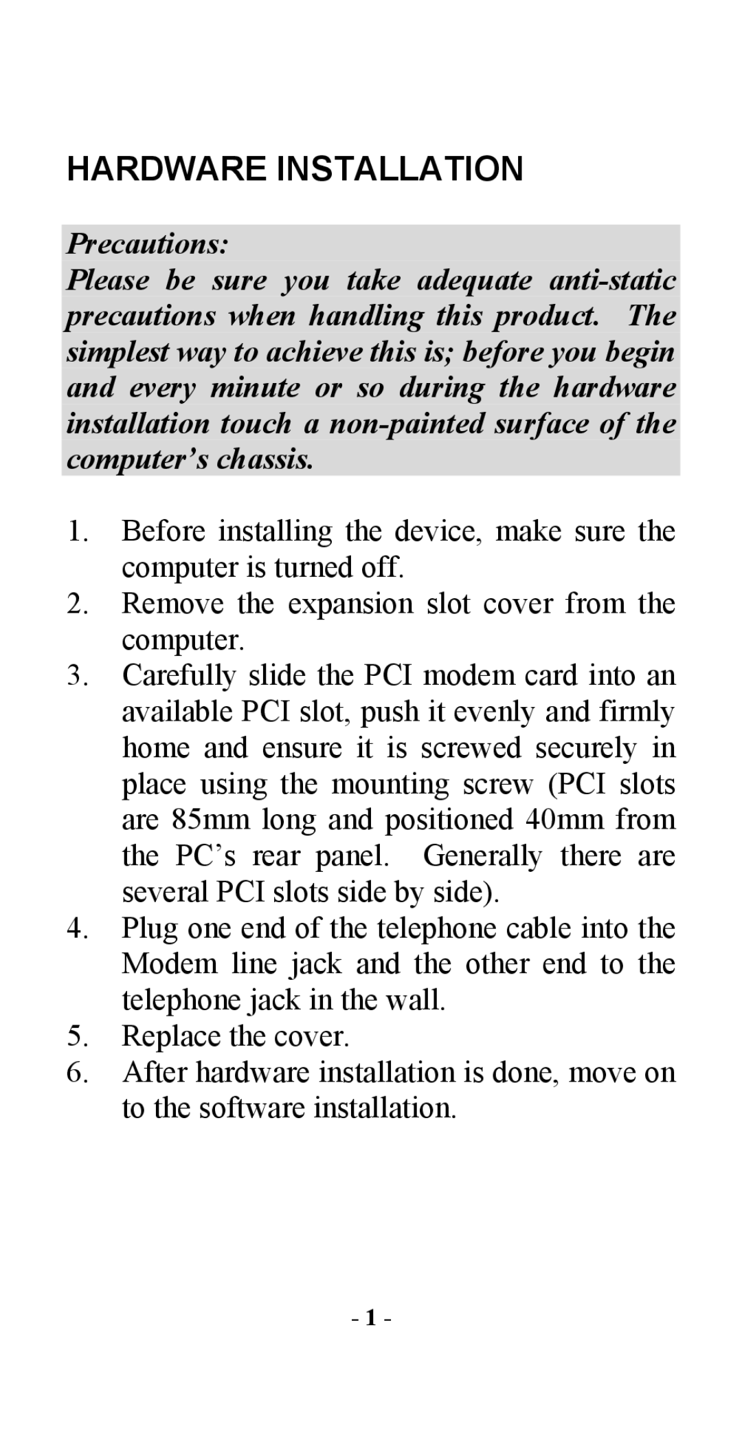 Abocom 56K manual Hardware Installation 