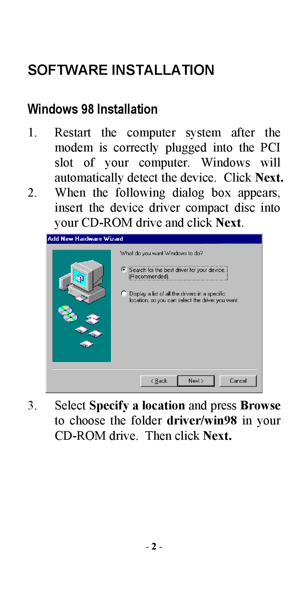 Abocom 56K manual Software Installation, Windows 98 Installation 