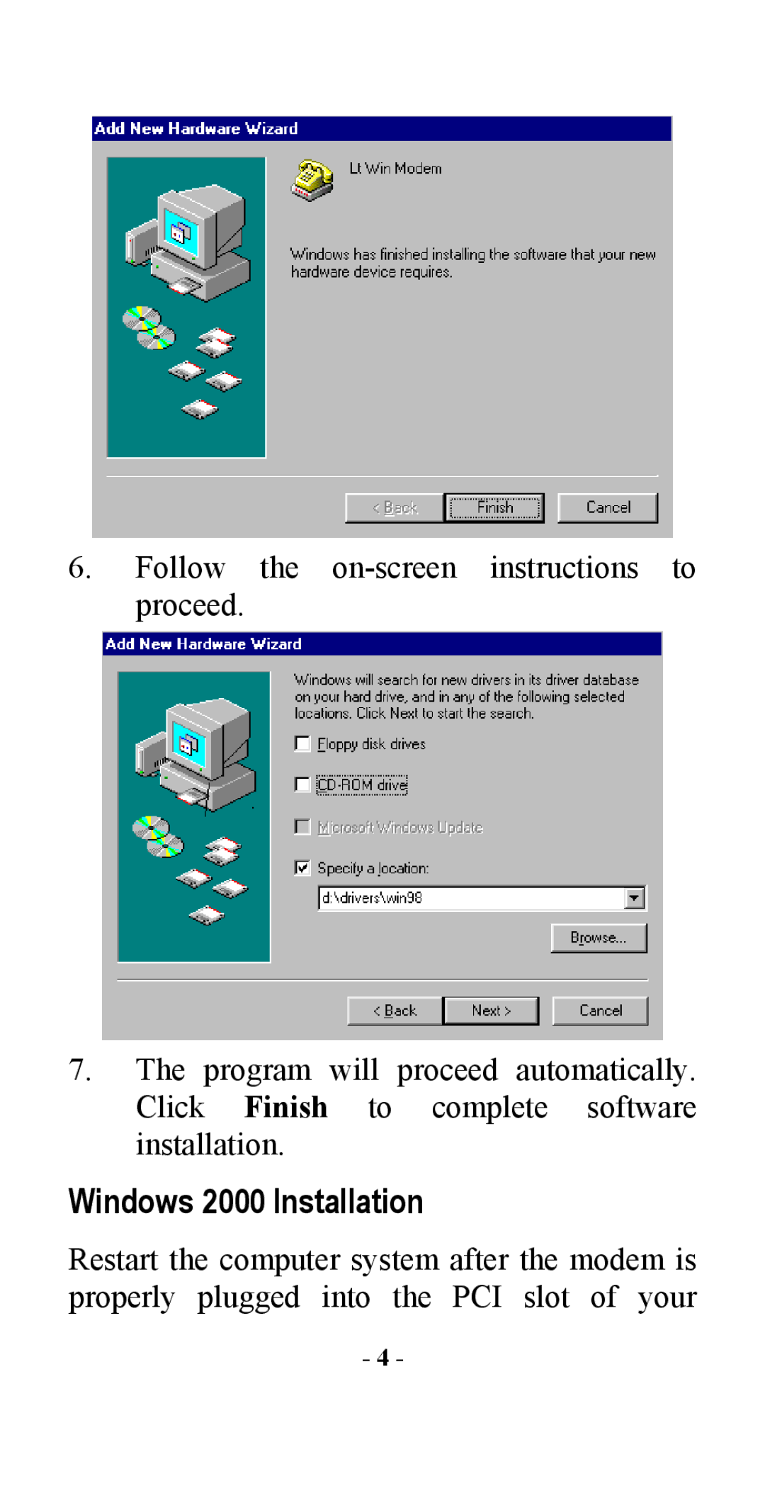 Abocom 56K manual Windows 2000 Installation 