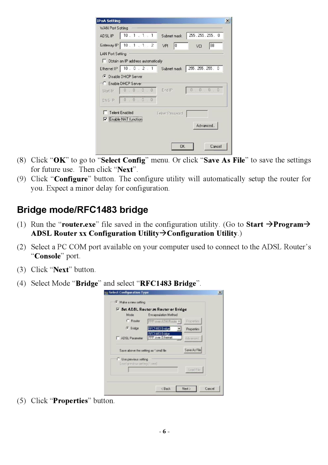 Abocom AR1000 manual Bridge mode/RFC1483 bridge 