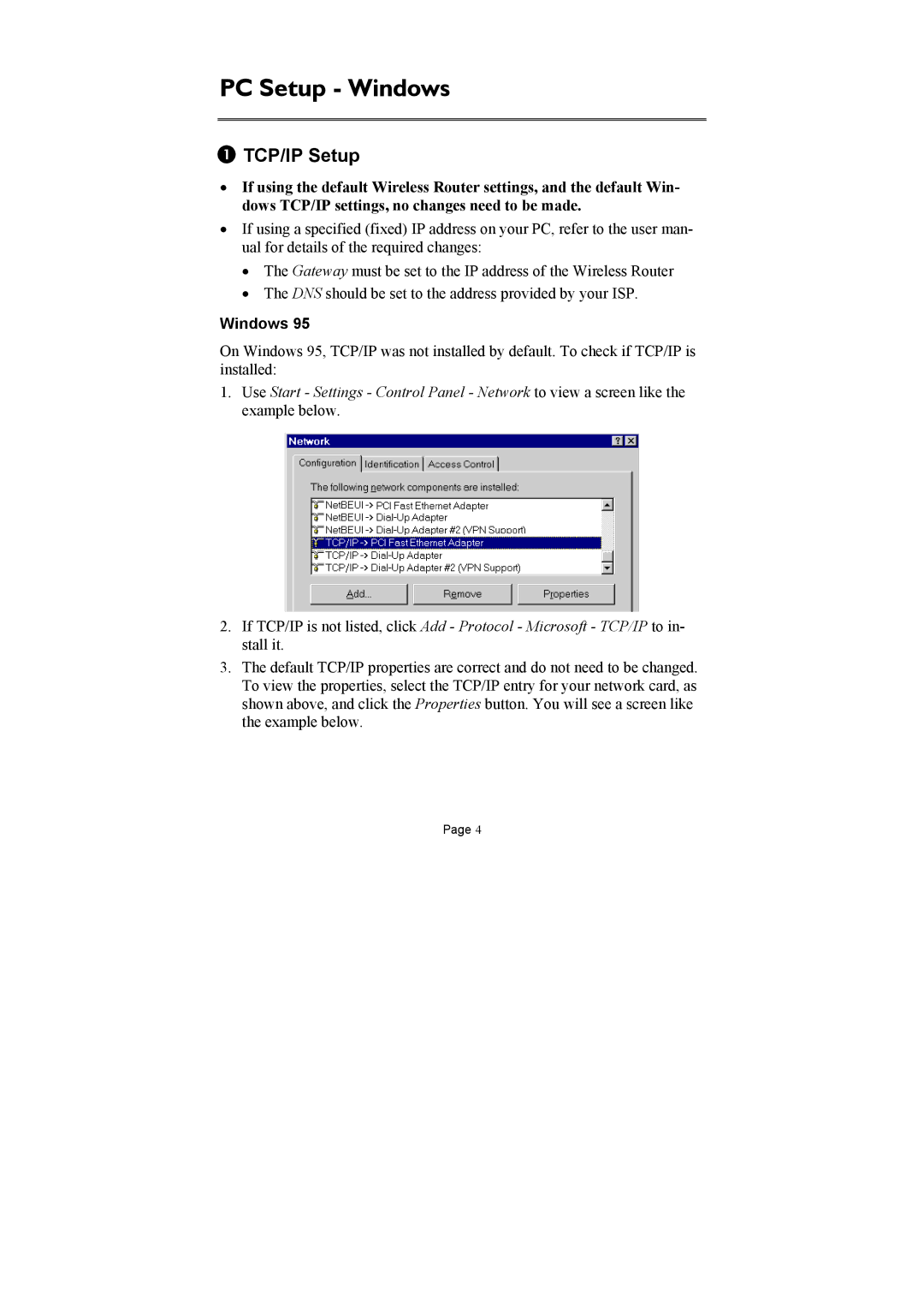 Abocom ARM904 user manual PC Setup Windows, TCP/IP Setup 