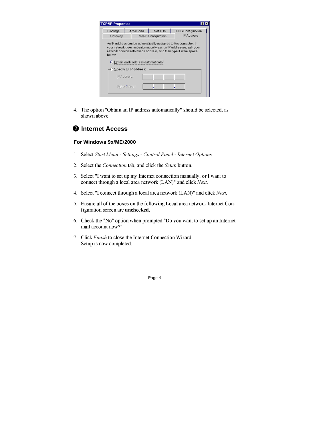 Abocom ARM904 user manual Internet Access, For Windows 9x/ME/2000 