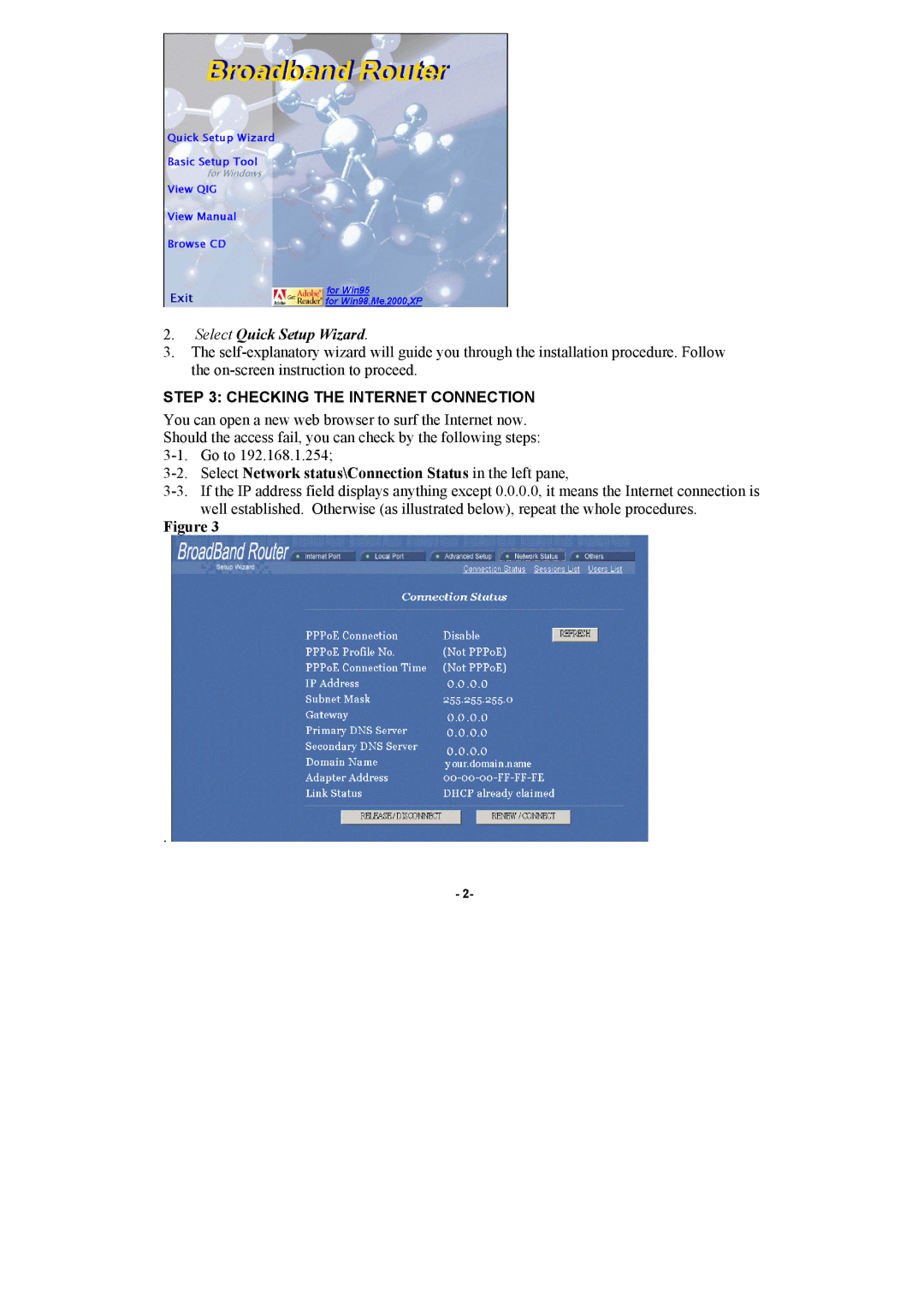 Abocom CAS3047 manual Select Quick Setup Wizard, Checking the Internet Connection 