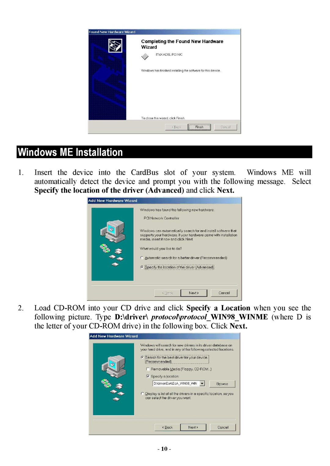 Abocom CIA3000 manual Windows ME Installation 