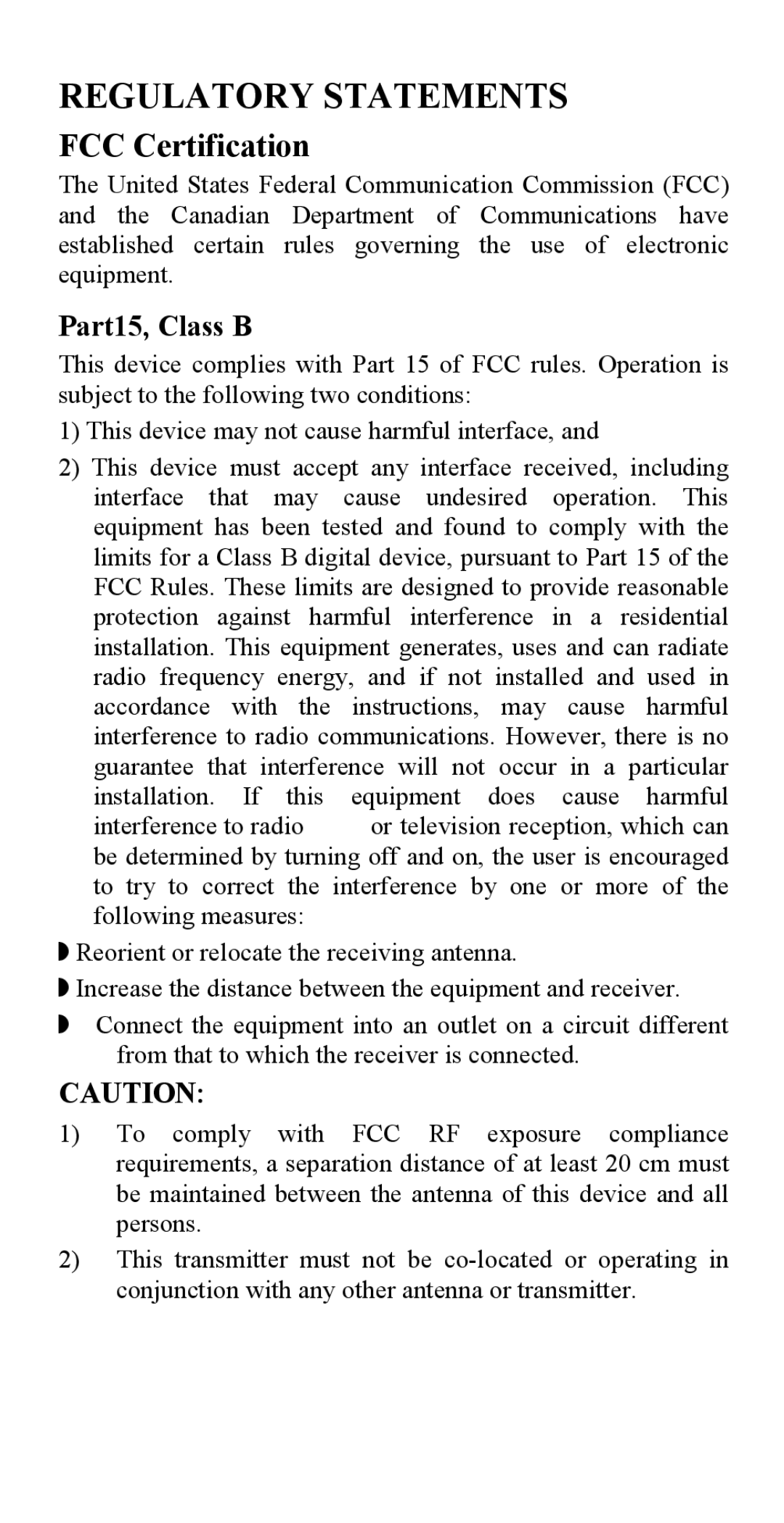 Abocom CWB1000 manual Regulatory Statements, Part15, Class B 