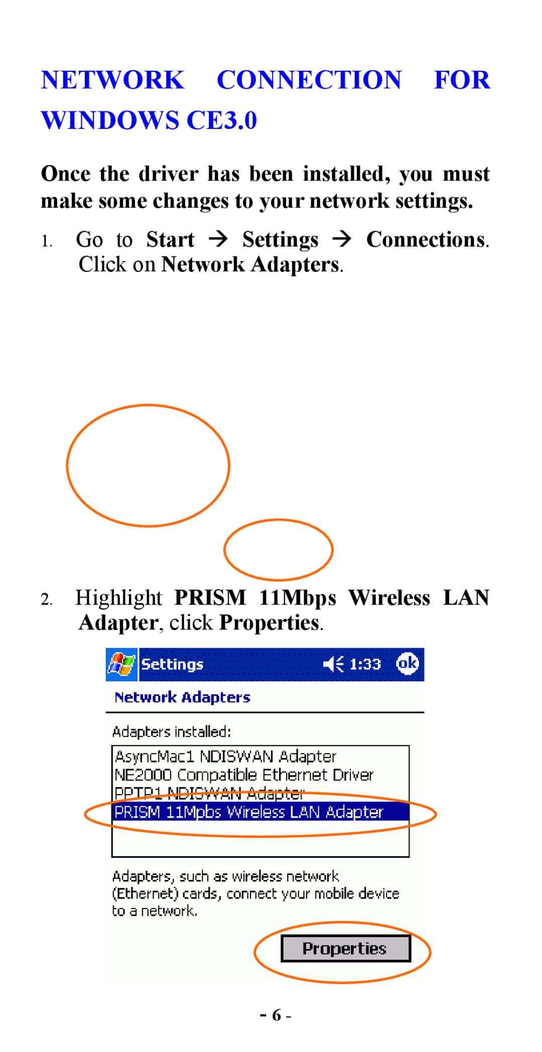 Abocom CWB1000 manual Network Connection for Windows CE3.0 