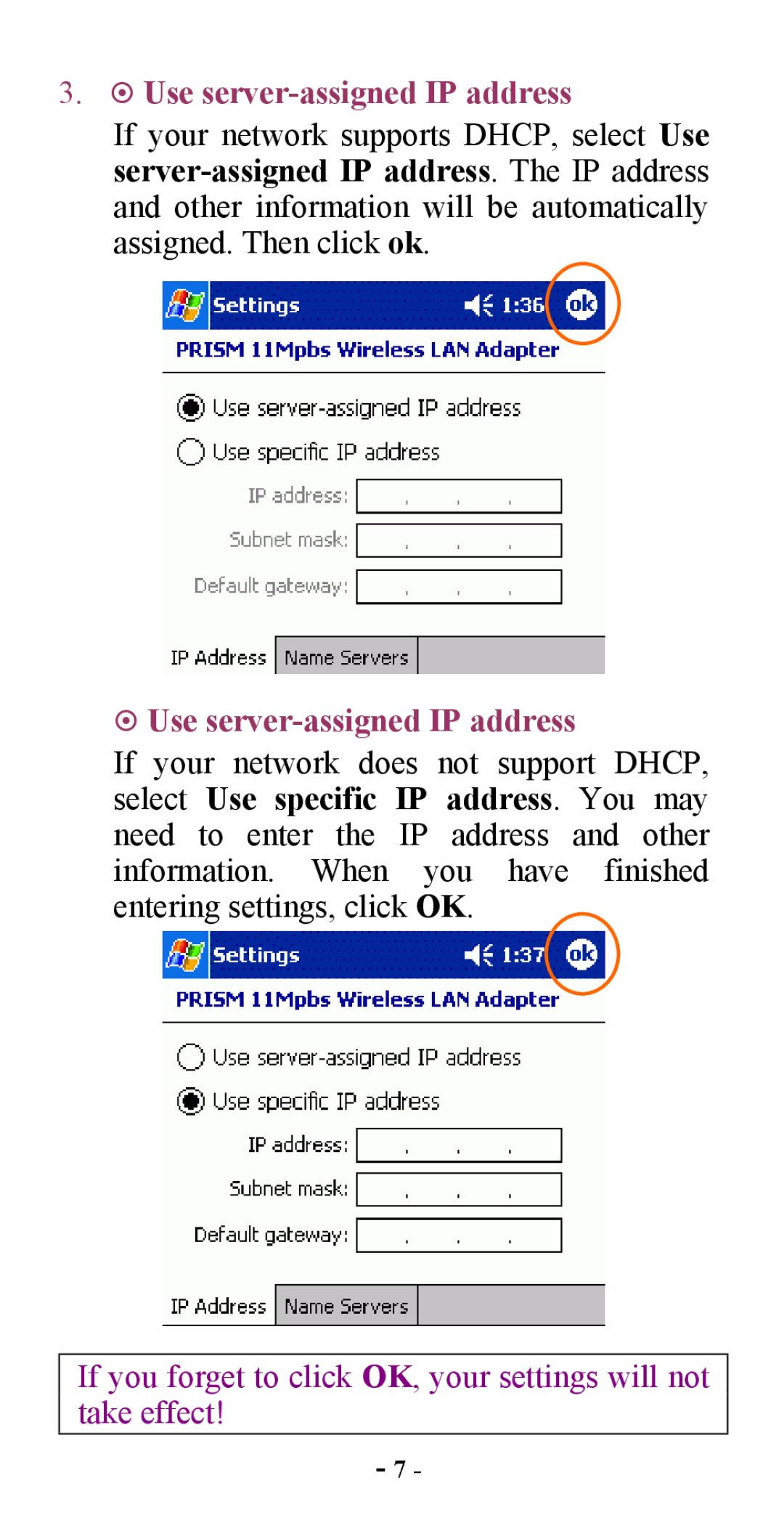 Abocom CWB1000 manual ~ Use server-assigned IP address 