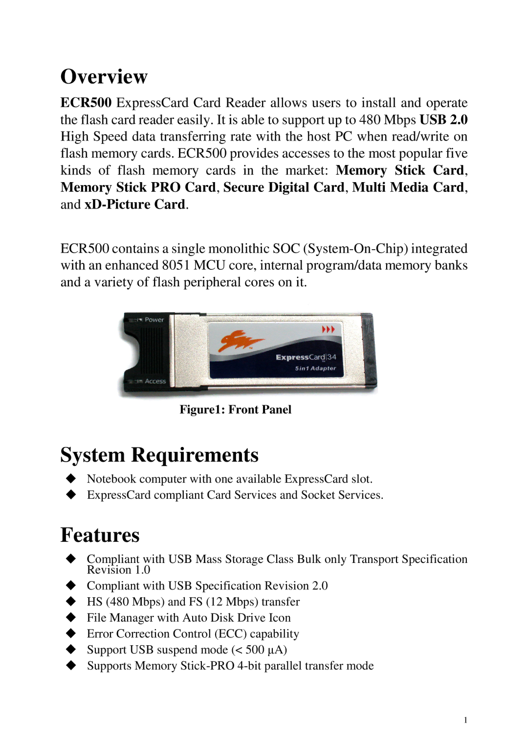 Abocom ECR500 user manual Overview, System Requirements, Features 