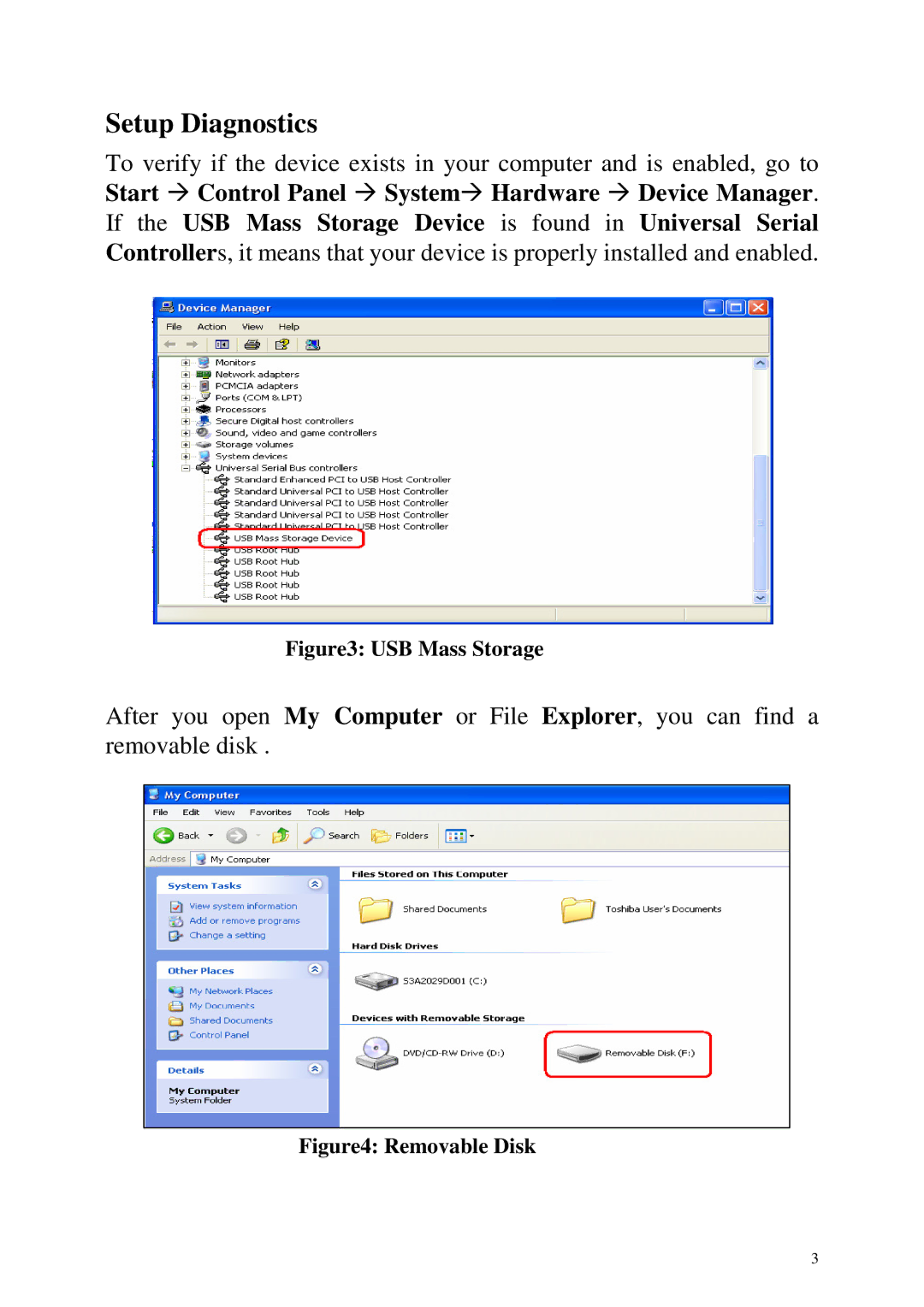 Abocom ECR500 user manual Setup Diagnostics, USB Mass Storage 